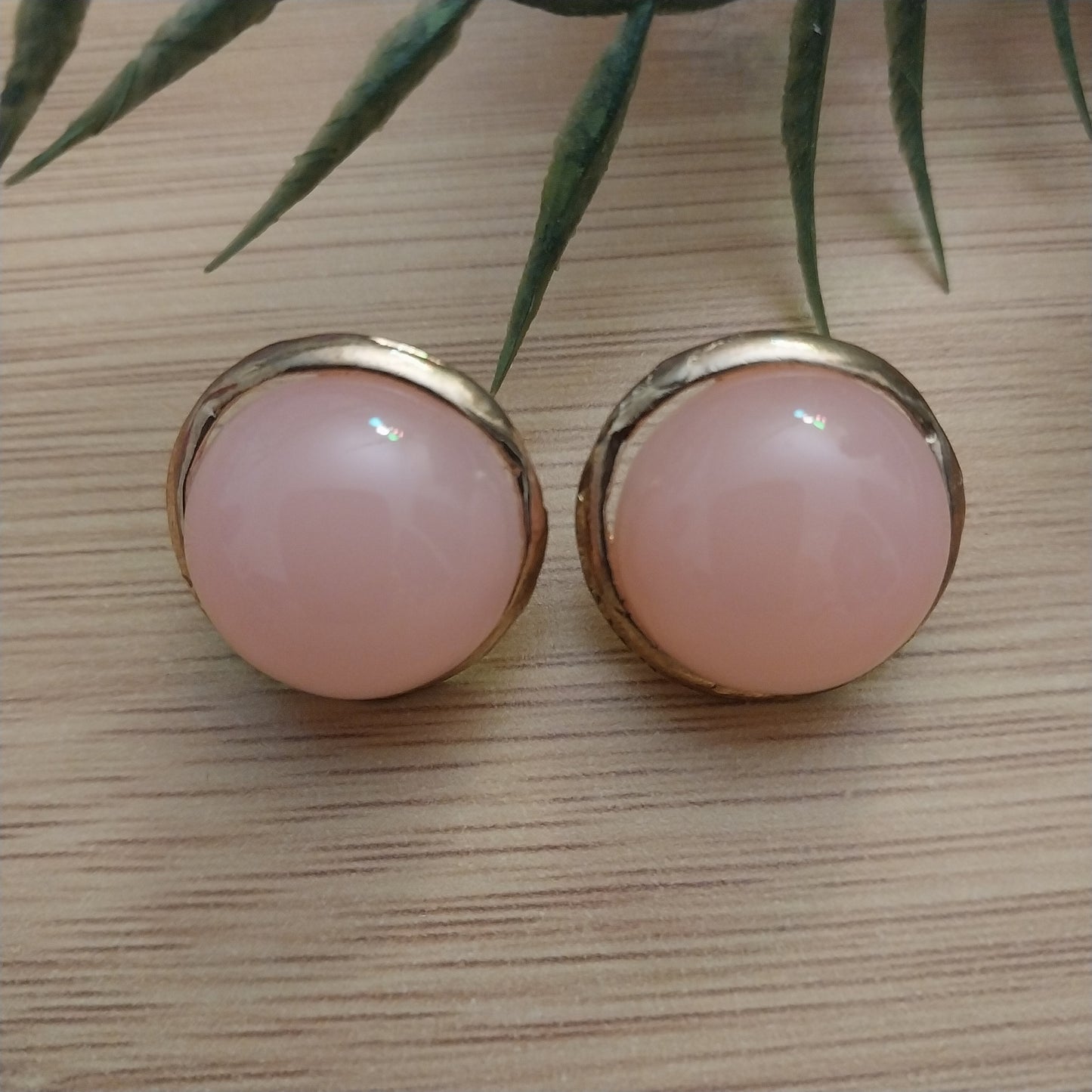 Pink Stud Earrings White Stud Earring Boho Round Pink Earrings Artisanal Earring Unique Earring 20mm Large Earring Pink Opal Color Earrings