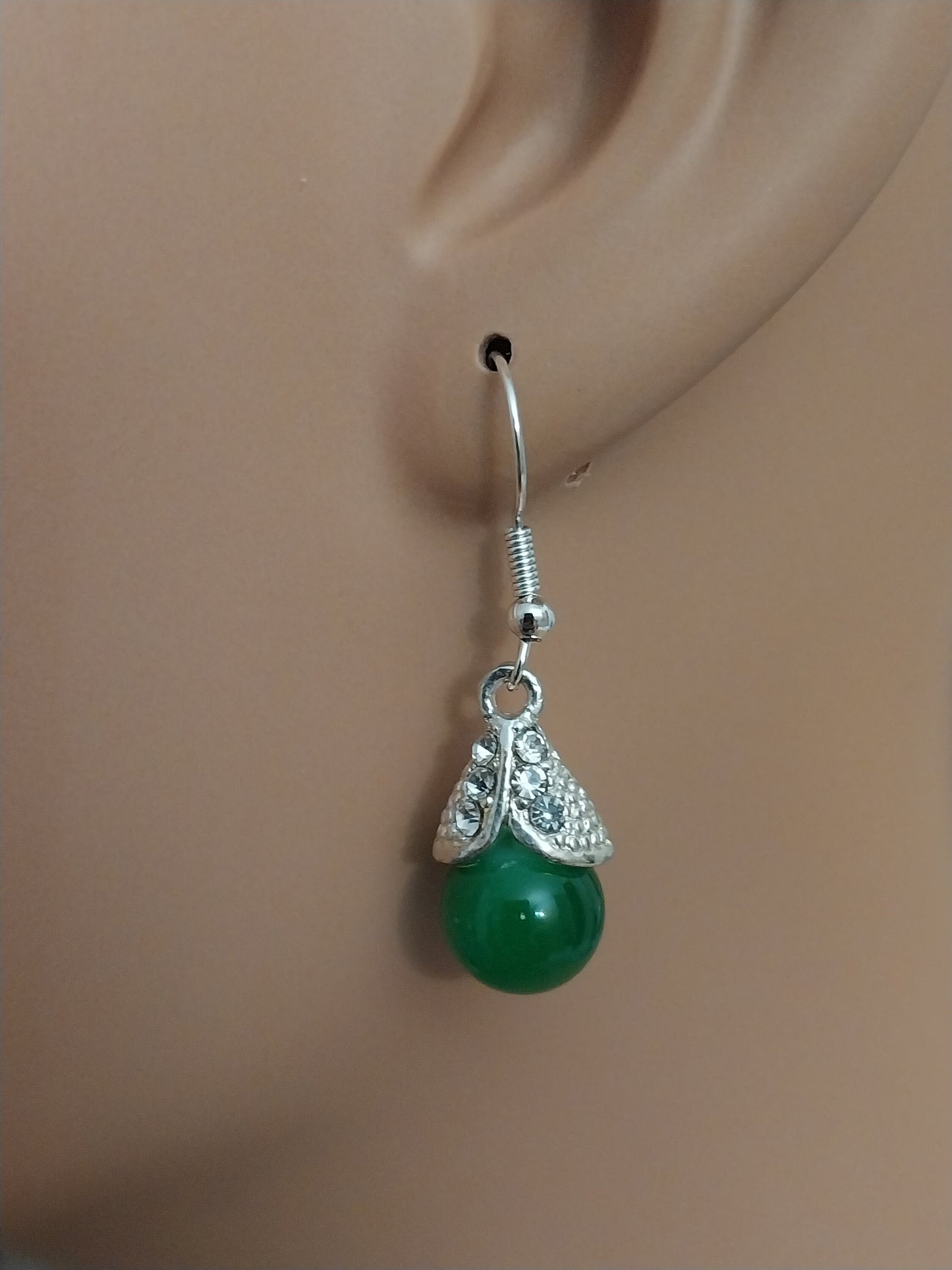 Green Drop Ball Earrings Green Drop Earrings Red Beads Jewelry Red Round Ball Earring CZ Sterling Sliver Earrings Free Shipping