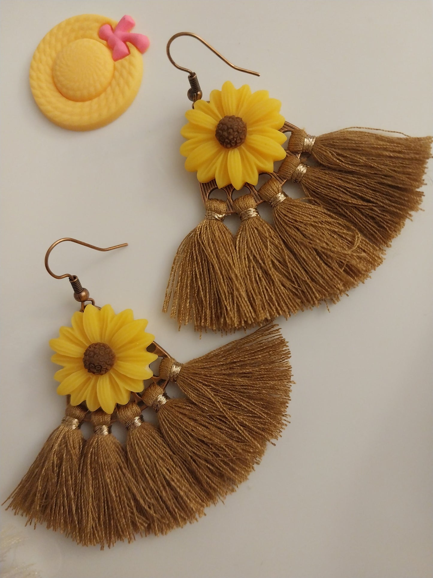 Flower Earrings Sunflower Earrings Fringe Drop Earrings Artisanal Earrings South Style Earring Unique Earring Vacation Earring Free Shipping