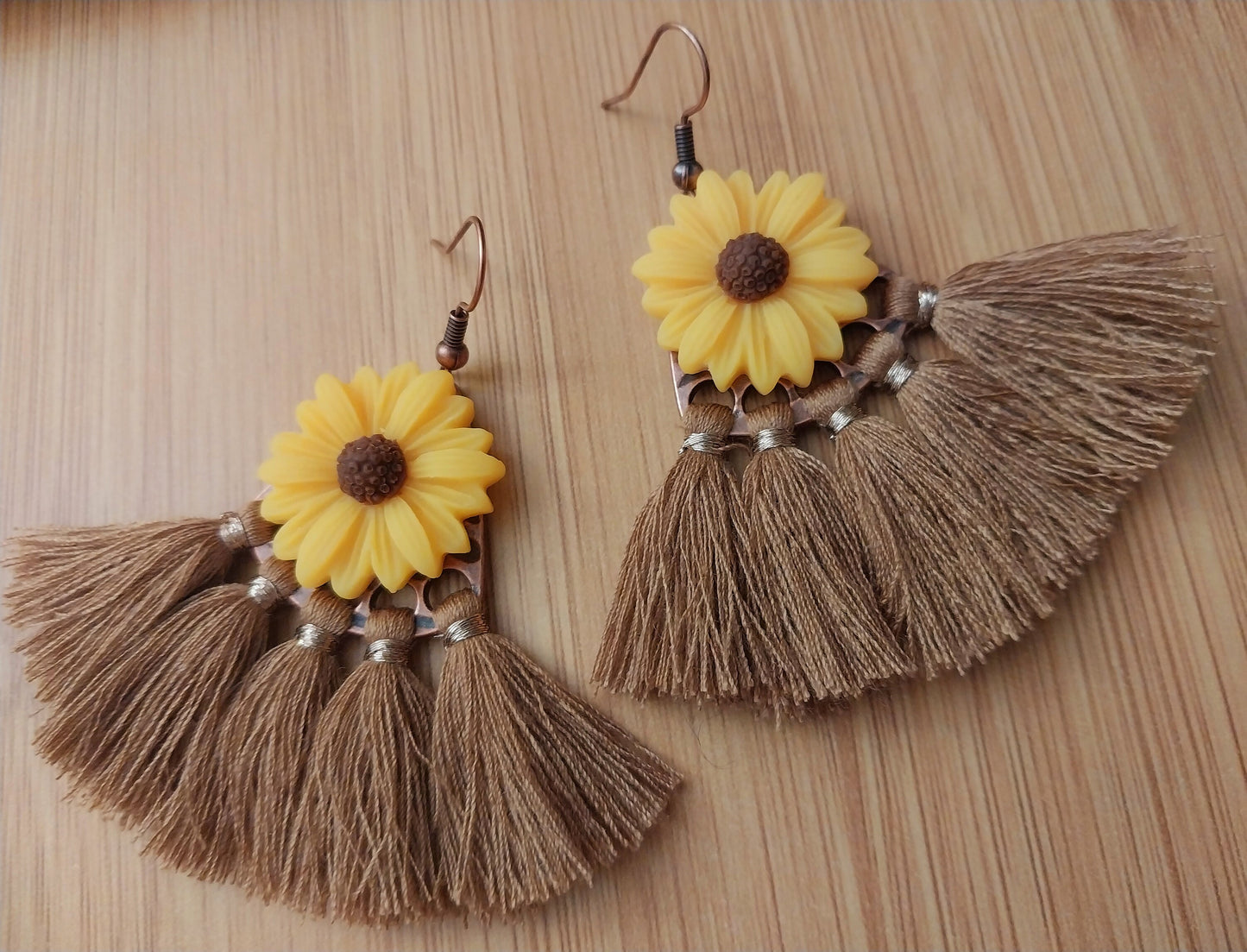 Flower Earrings Sunflower Earrings Fringe Drop Earrings Artisanal Earrings South Style Earring Unique Earring Vacation Earring Free Shipping