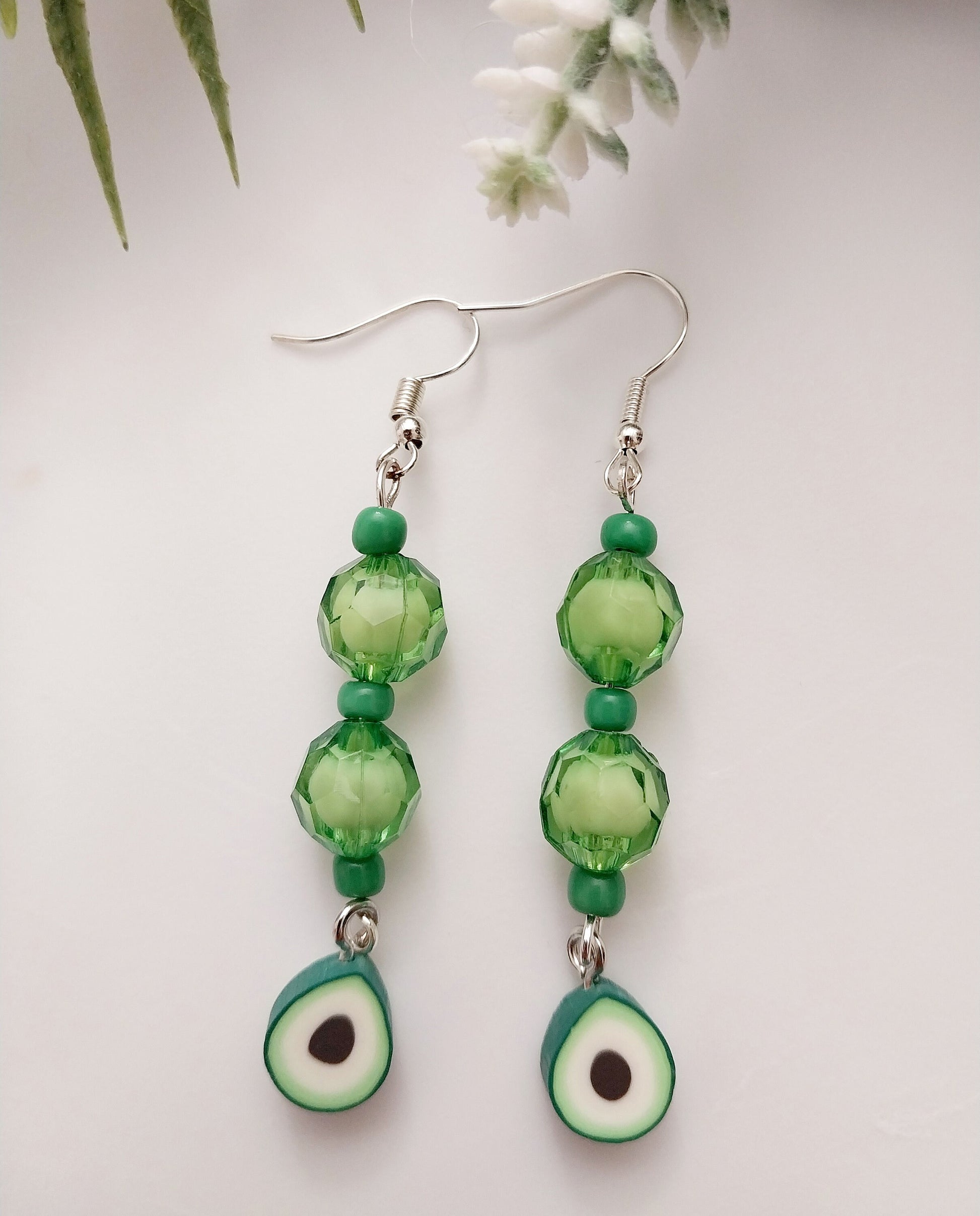 Avocado Earrings Wild Green Drop Earring Avocado Unique Hanging Green Earring Cute Fruit Earring Green Light Beads Earring