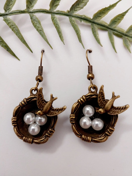 Birds Nest Earrings Antique Bird Earring New Design Tiny Pearl Egg Bird Nest Earrings Pop Jewelry Vintage Style Earring Free Shipping