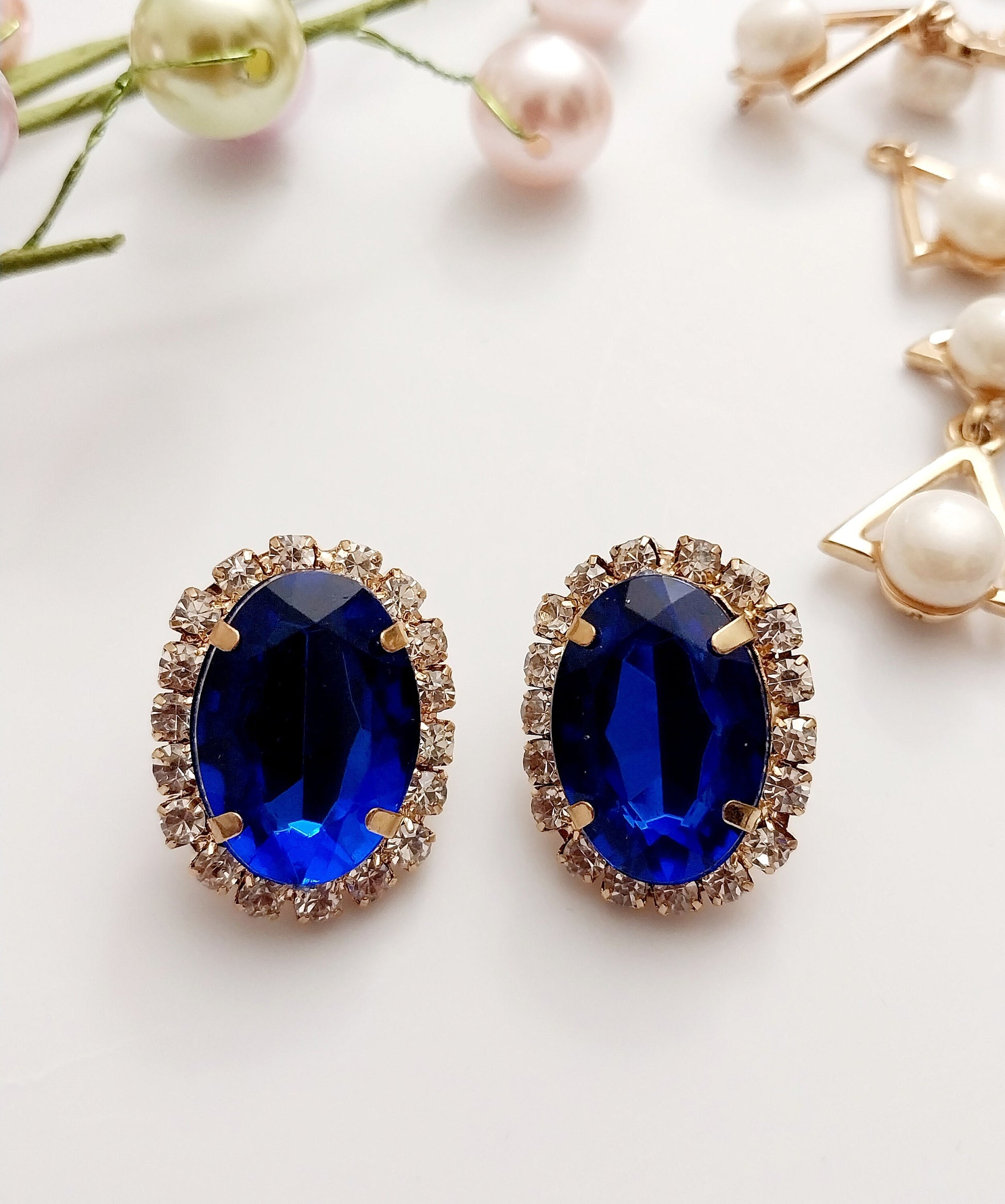 Blue Earrings Shiny Sparkling Earrings Light Classic Blue Stud Earrings Blue Crystal Earrings Handmade Fashion Earring New Design Earrings