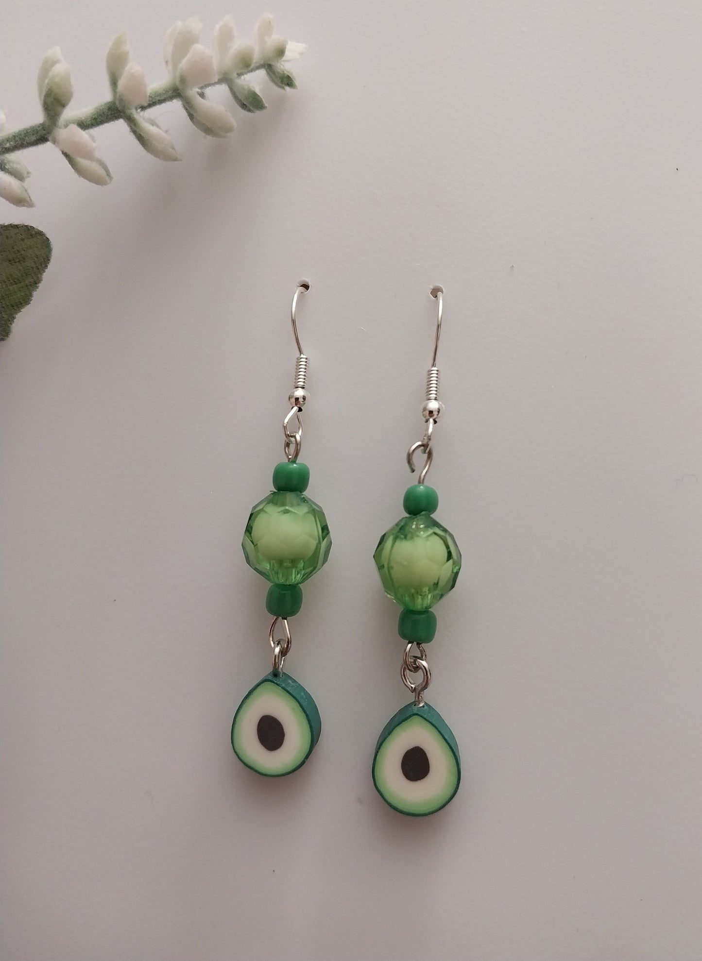 Avocado Earrings Wild Green Drop Earring Avocado Unique Hanging Green Earring Cute Fruit Earring Green Light Beads Earring