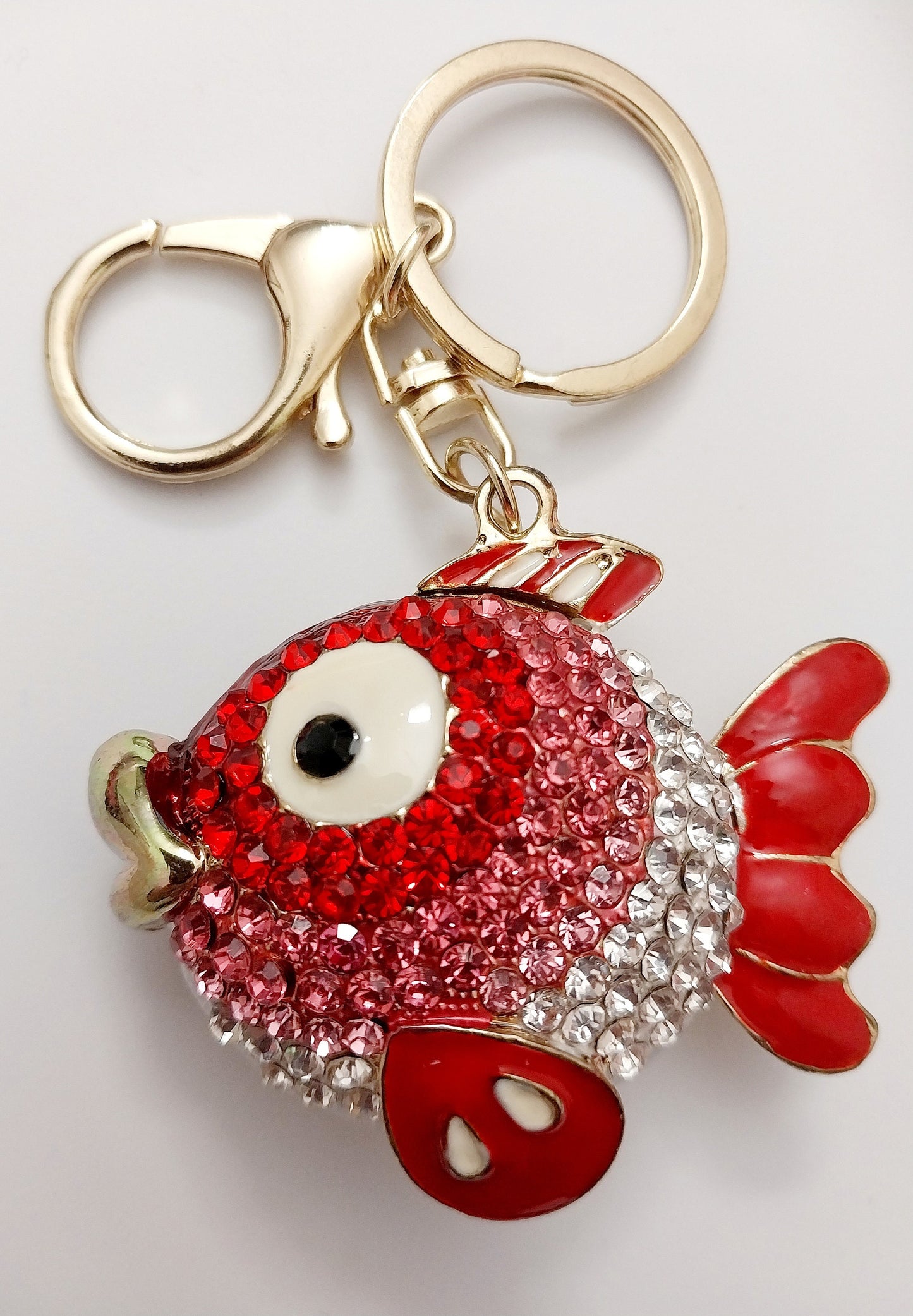 Golden Fish Keychain Colorful Fish Pendant Crystal Tail Fish Rhinestone Keychain