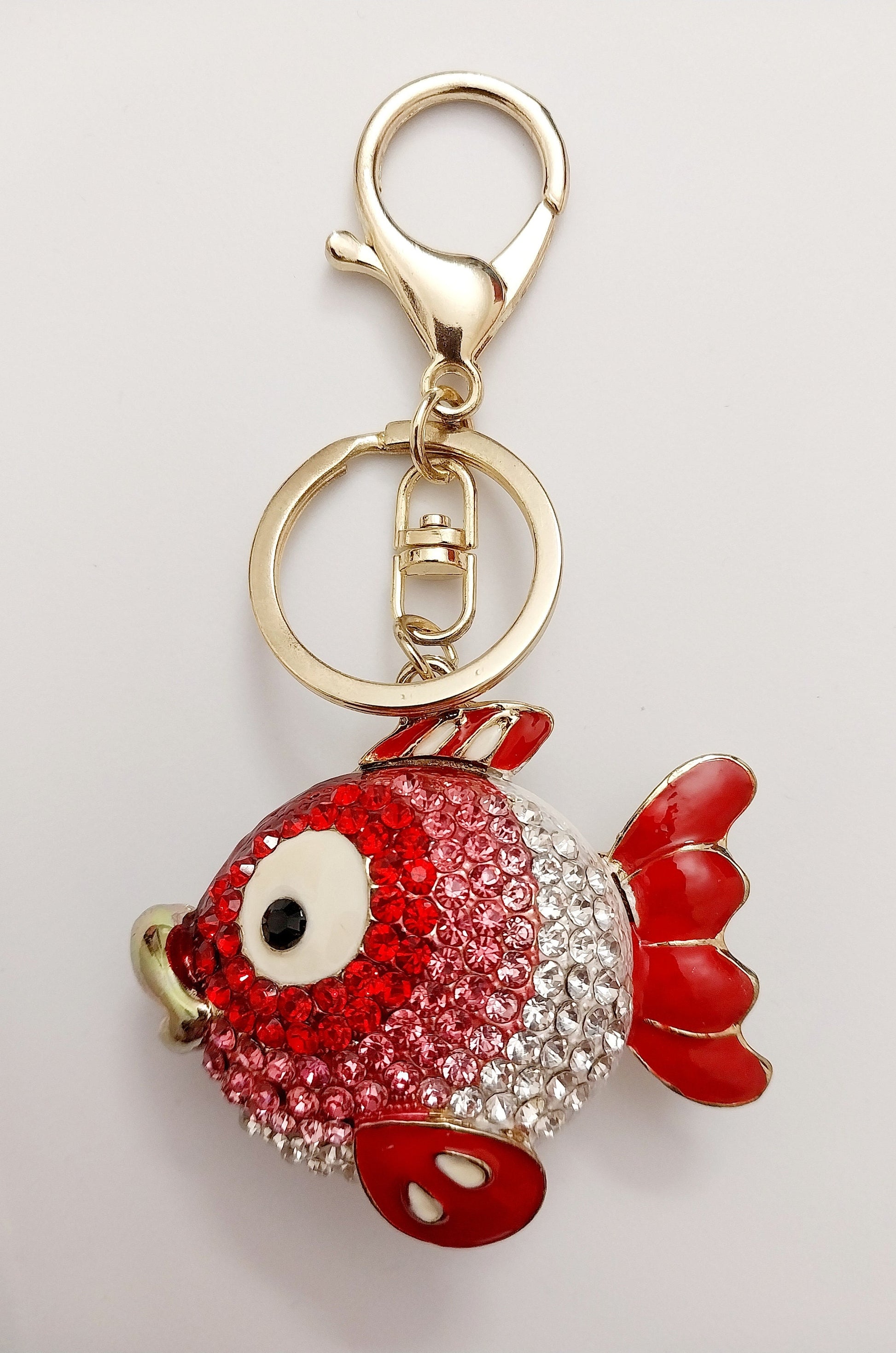 Golden Fish Keychain Colorful Fish Pendant Crystal Tail Fish Rhinestone Keychain