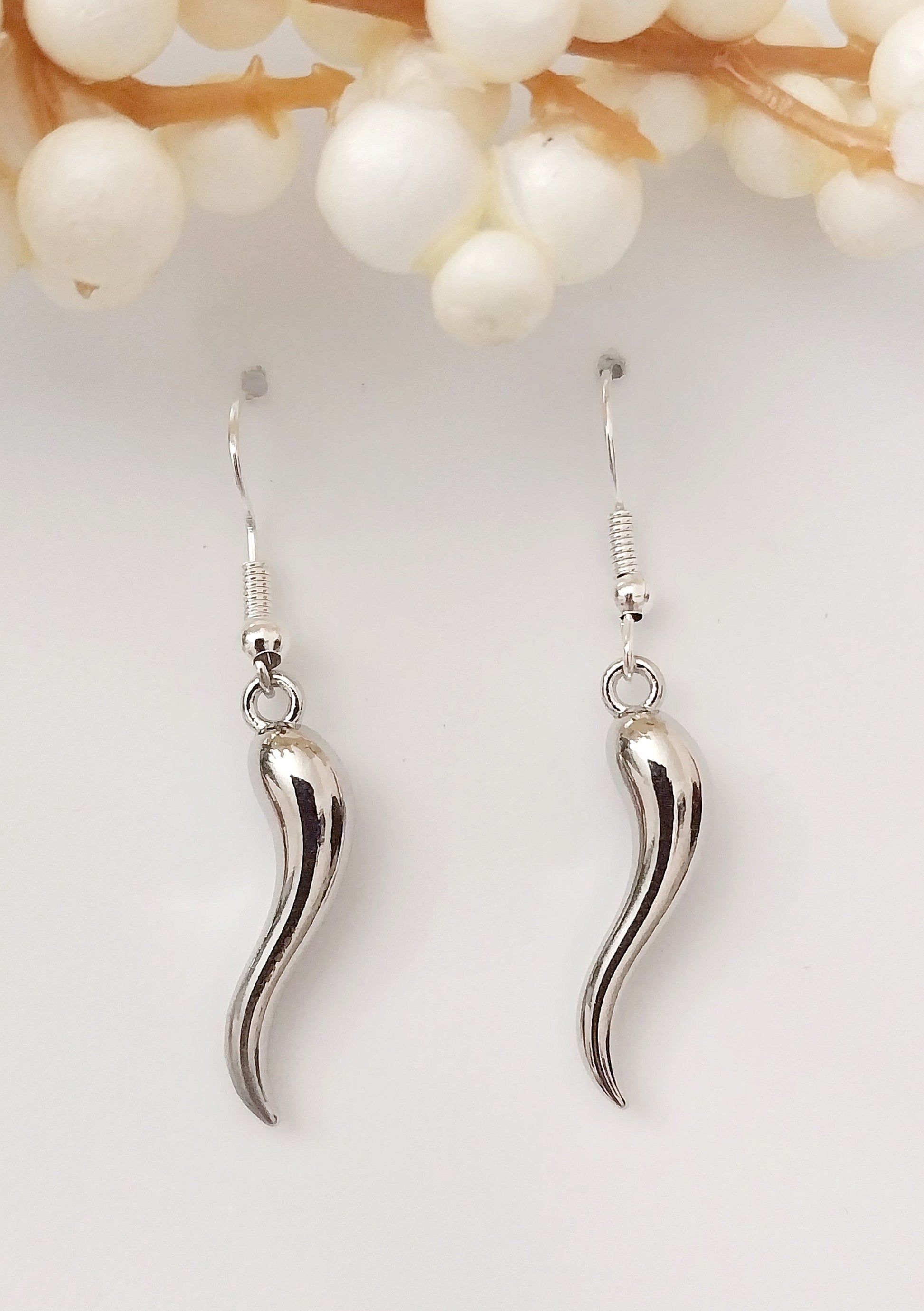 Italia Lucky Horn Earring Sterling Silver Shiny Dangle Earring Drink Earring Handmade New Design Unique Tadpole Earring Modern Art Earring