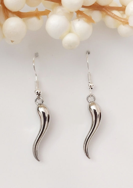 Italia Lucky Horn Earring Sterling Silver Shiny Dangle Earring Drink Earring Handmade New Design Unique Tadpole Earring Modern Art Earring