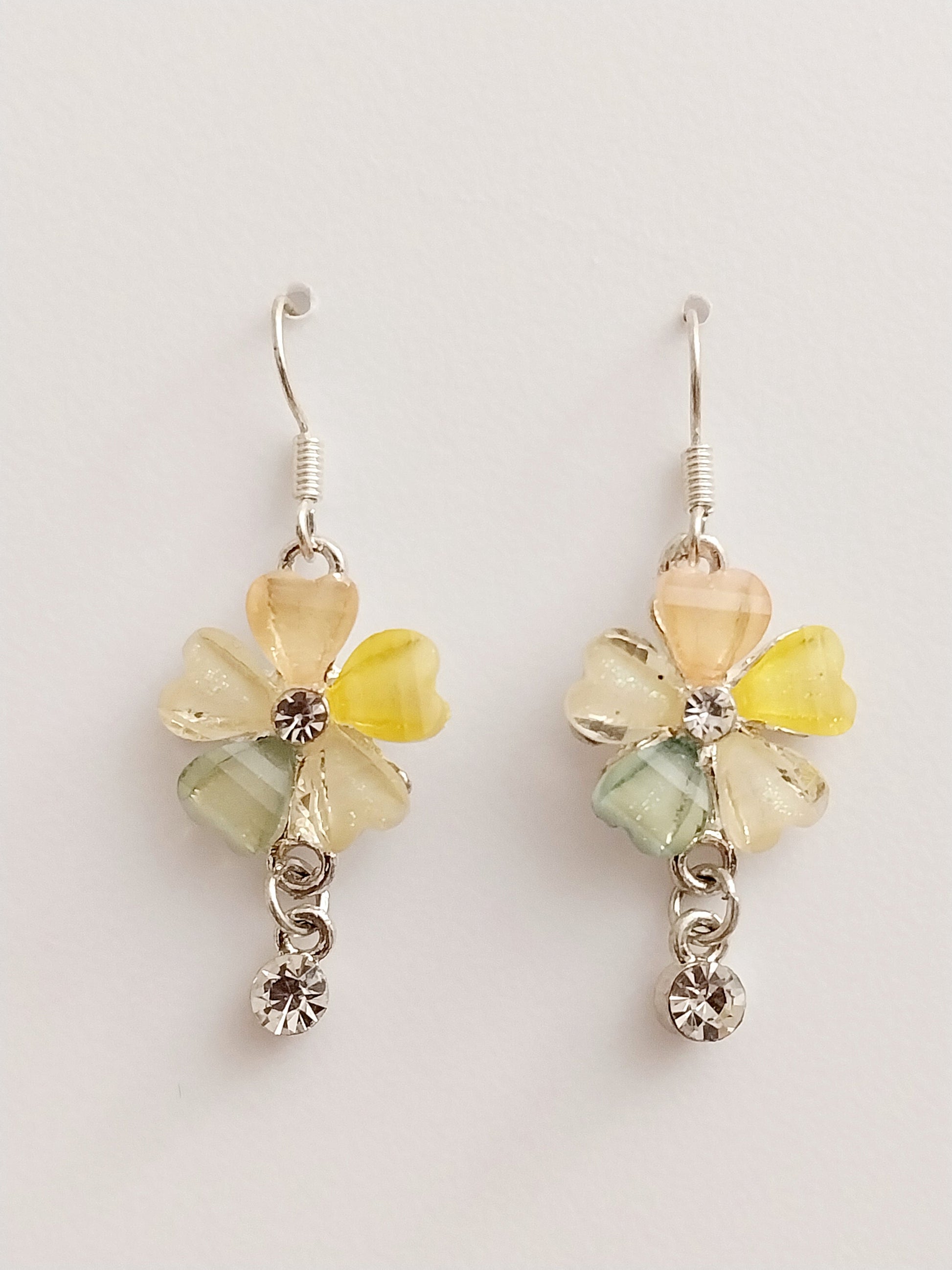 Flower Earrings Spring Jewelry Beauty with CZ Drop Vintage Earrings Yellow Pink Green Flower Earrings New Design Earrings for Her Handmade