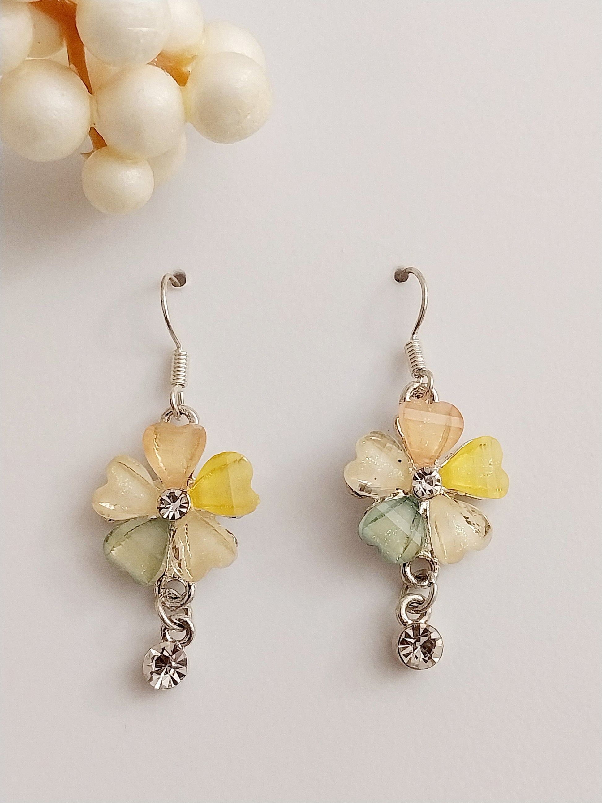 Flower Earrings Spring Jewelry Beauty with CZ Drop Vintage Earrings Yellow Pink Green Flower Earrings New Design Earrings for Her Handmade