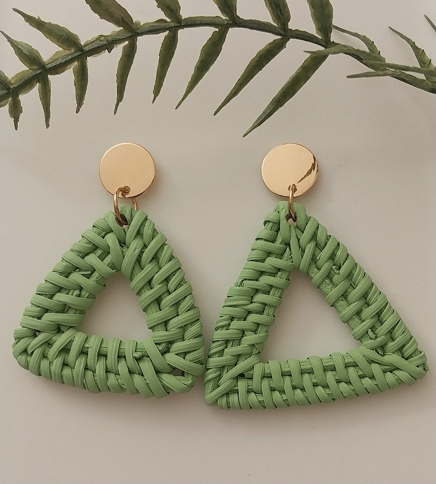 Rattan Hand Woven Bamboo Earrings Boho Triangle Drop Earring Natural Rattan Green Drop Earring Old Fashion New Design Village Style Earring