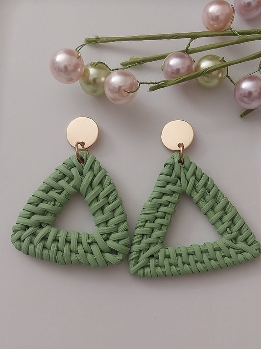 Rattan Hand Woven Bamboo Earrings Boho Triangle Drop Earring Natural Rattan Green Drop Earring Old Fashion New Design Village Style Earring