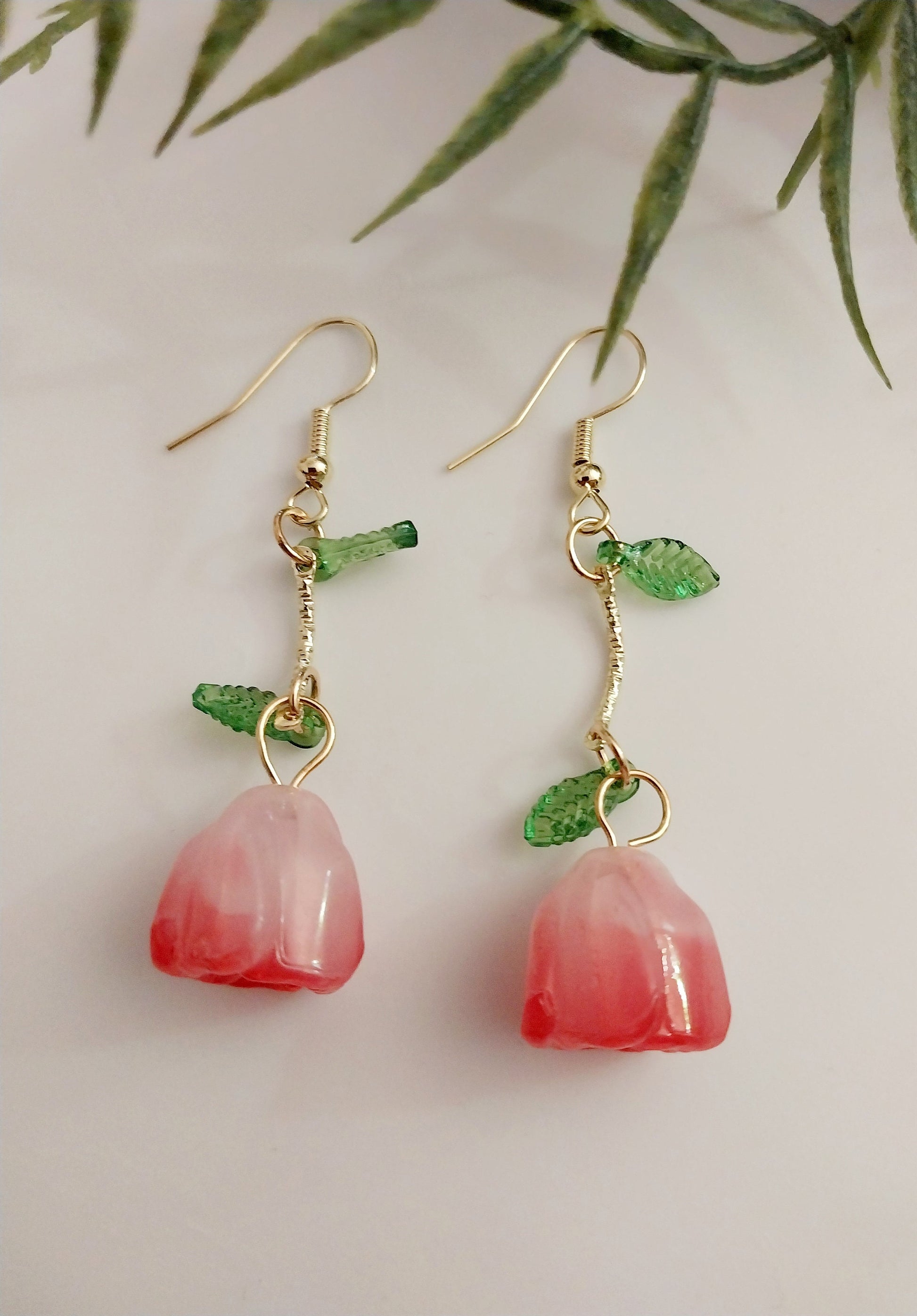 Cute Tulip Earrings Fashion Tulip Drop Earring Long Tulip leave Earrings New Fashion Earrings Handmade New Design Earrings Free Shipping