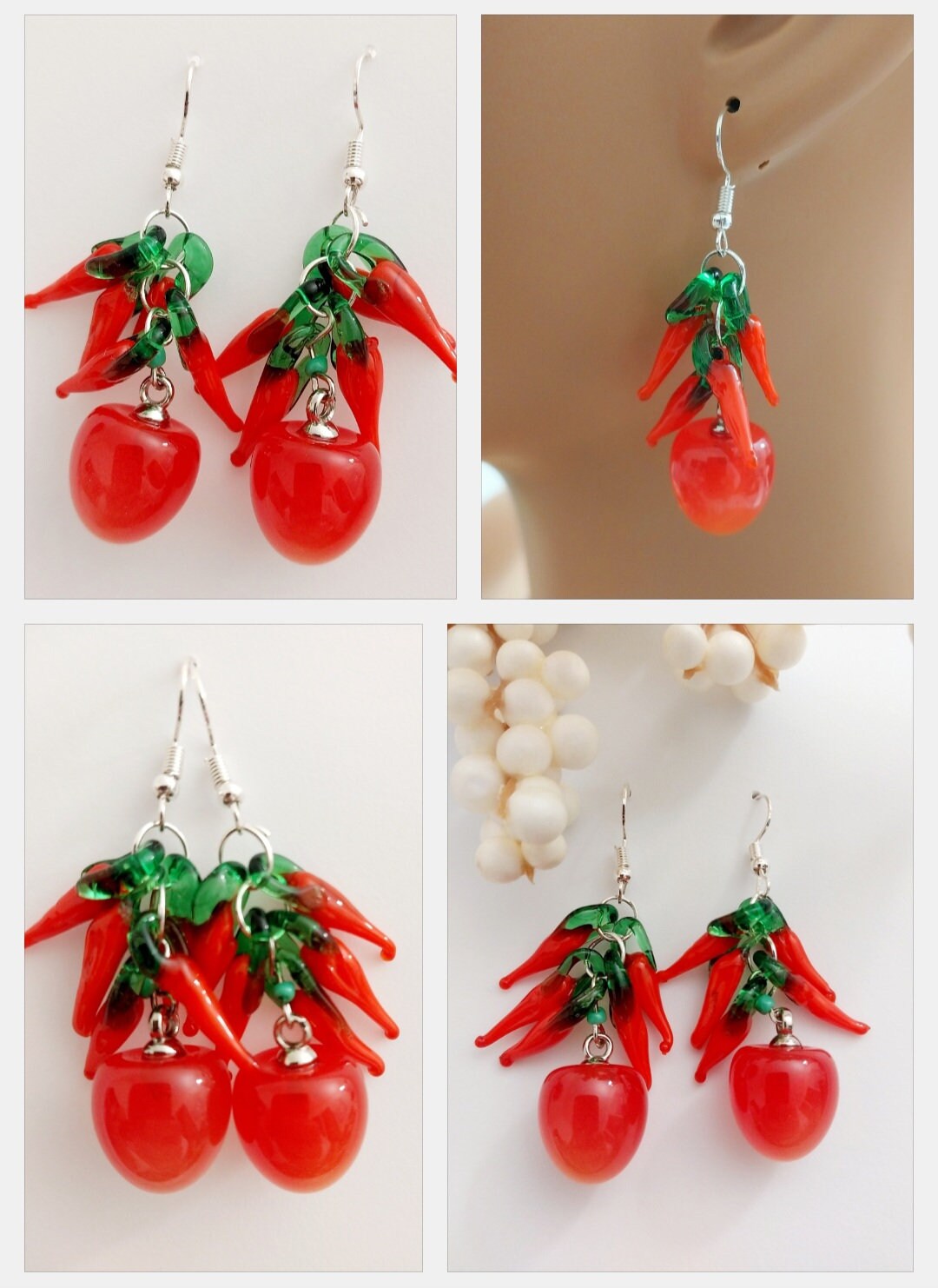 Cherry Earrings Hot Pepper Earrings Personalist Earrings Red Pepper Earrings New Design Earrings Handmade Pop Style Free Earrings Shipping