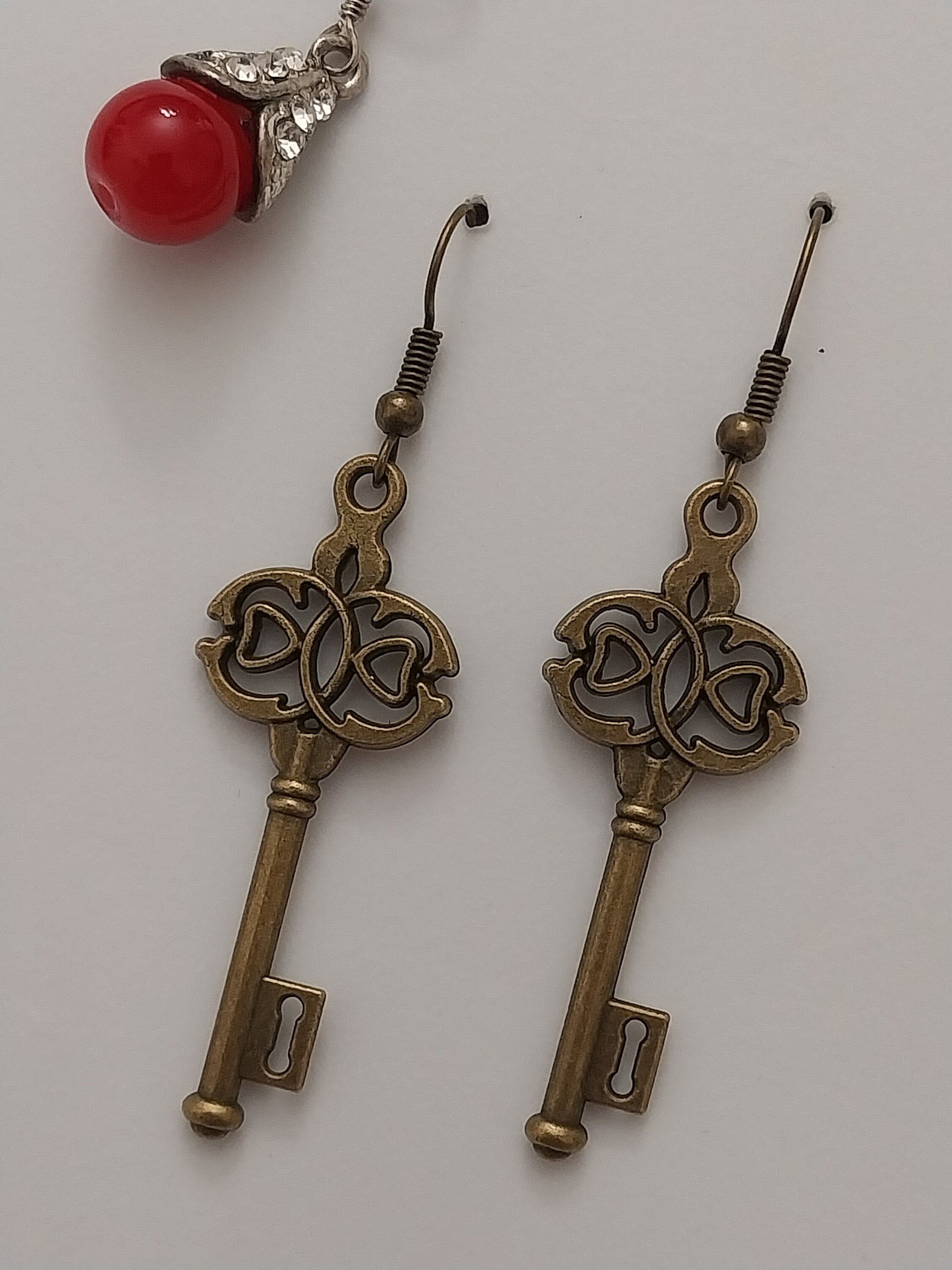 Key Earrings Heart Flower Pretty Key Old Fashion Bronze Earring Romantic Retro Earring New Fashion Design Earring