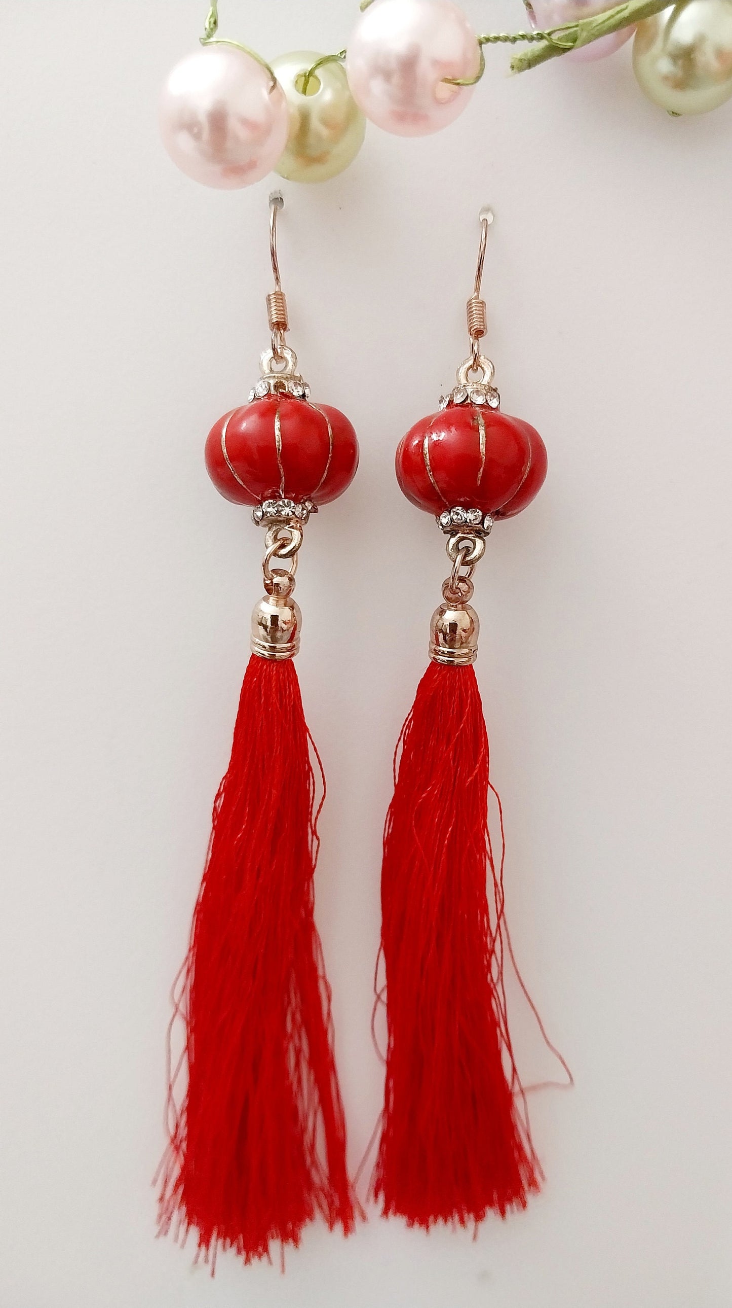 Lantern Earrings Vintage Red Detachable Tassels Erring Lucky Tassel Earring New Fashion Urban Earring Thread Drop Earring