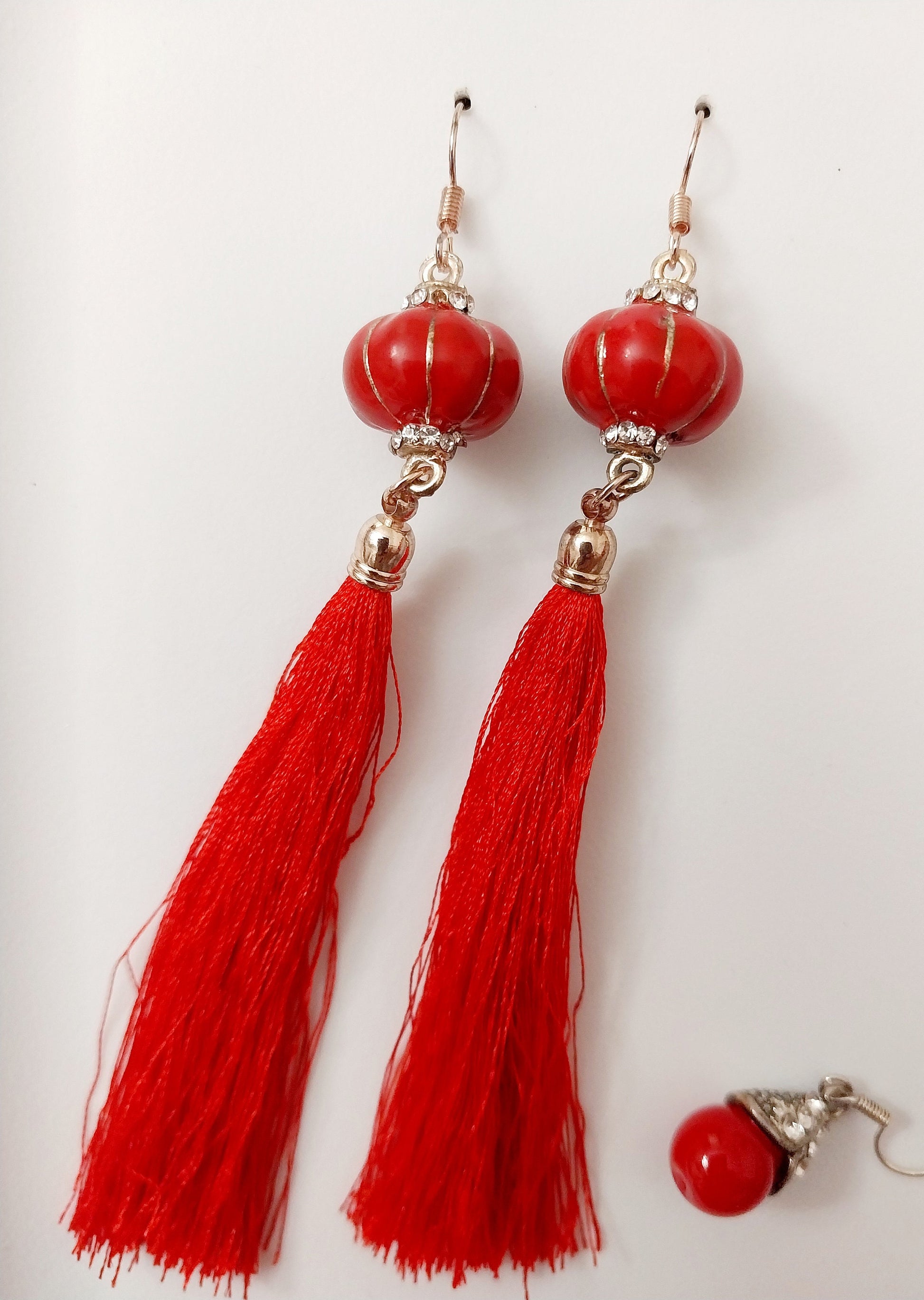 Lantern Earrings Vintage Red Detachable Tassels Erring Lucky Tassel Earring New Fashion Urban Earring Thread Drop Earring