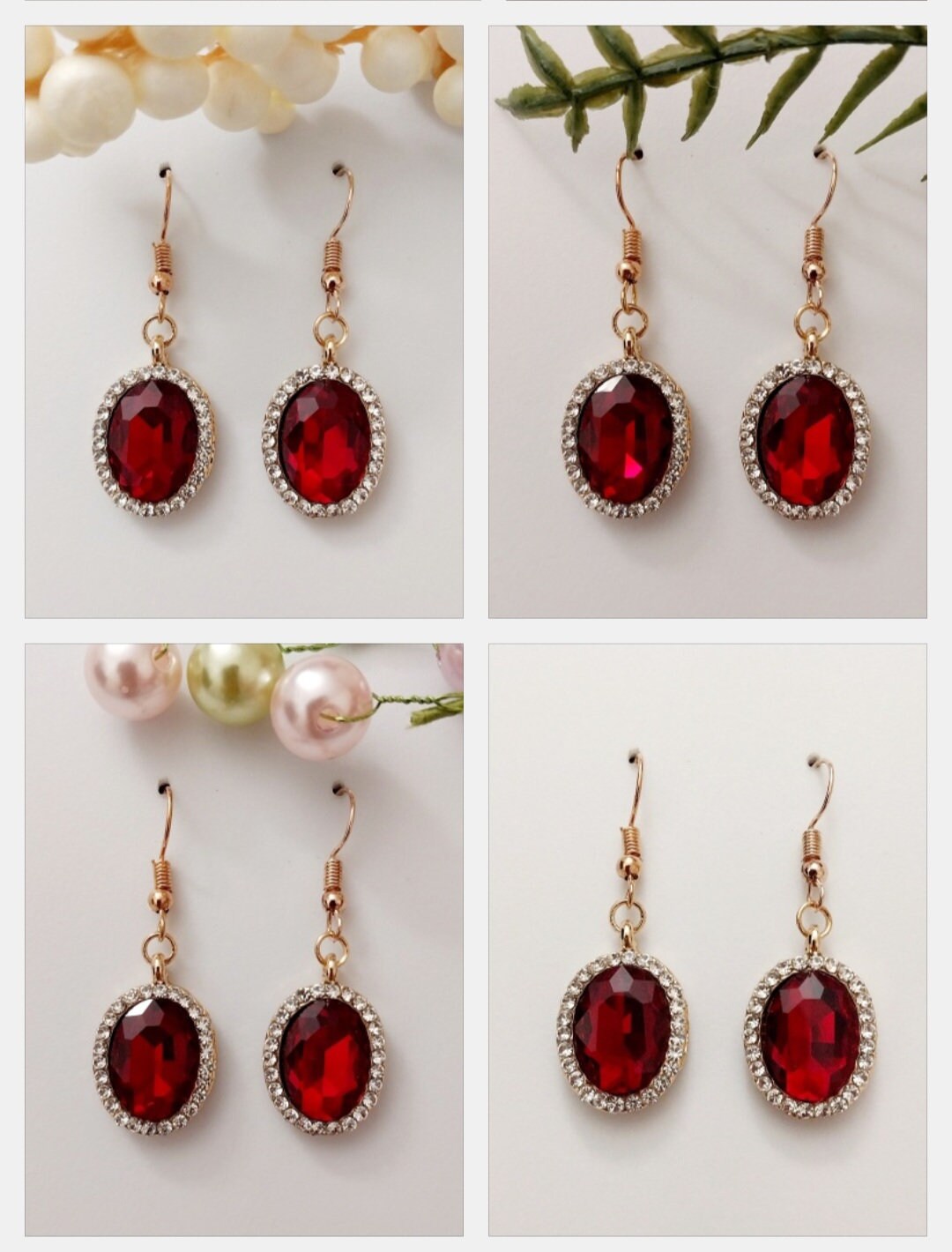 Red Ovel Crystal Earrings Personalized Handmade Drop Earring High Quality Unique Vintage Earring Modern Art Shiny Drop Earring