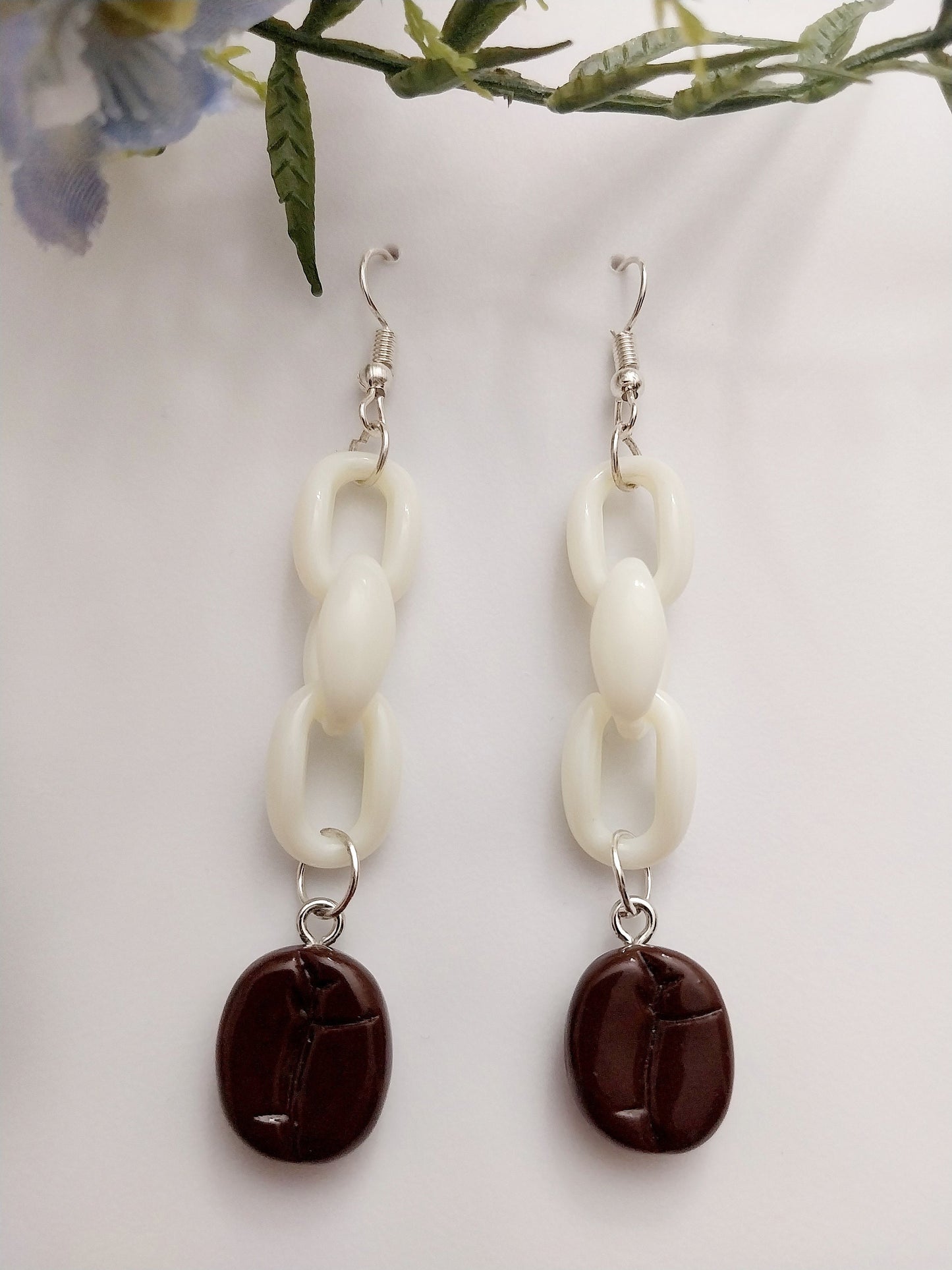 Coffee Bean Earrings White Chain Drop Earrings Coffee Bean Drop New Unique Earrings New Popular Style Earring Handmade Earring Free Shipping