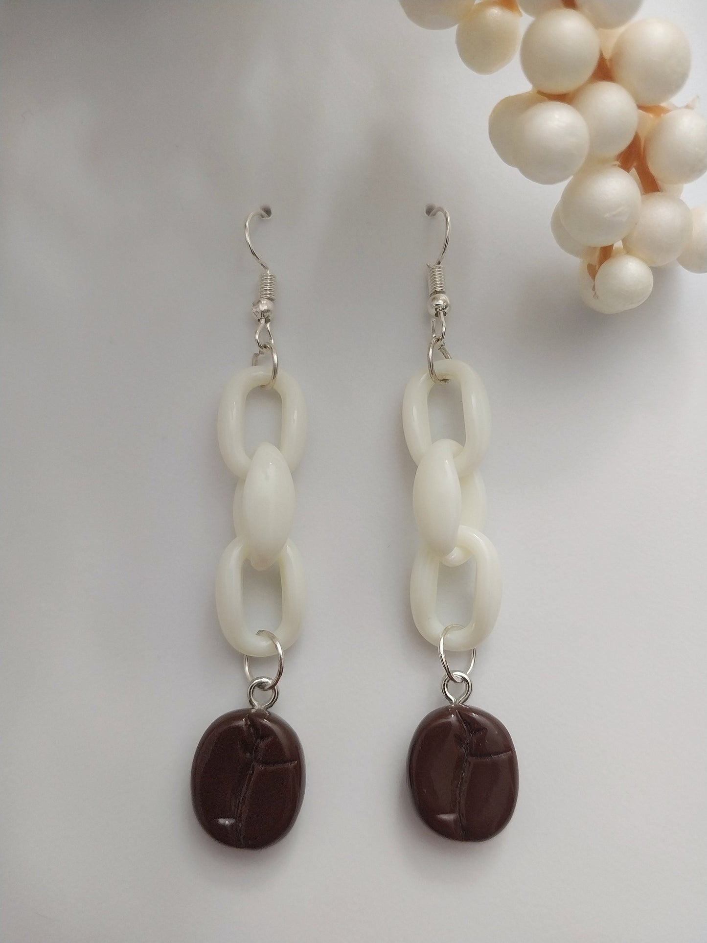 Coffee Bean Earrings White Chain Drop Earrings Coffee Bean Drop New Unique Earrings New Popular Style Earring Handmade Earring Free Shipping