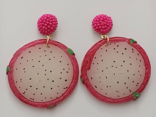 Dragon Fruit Drop Earrings Fun Muti Beads Resin Pink Dangle Earring New Fruit Design Pop Earring Cute Fashion Dragon Modern Earring