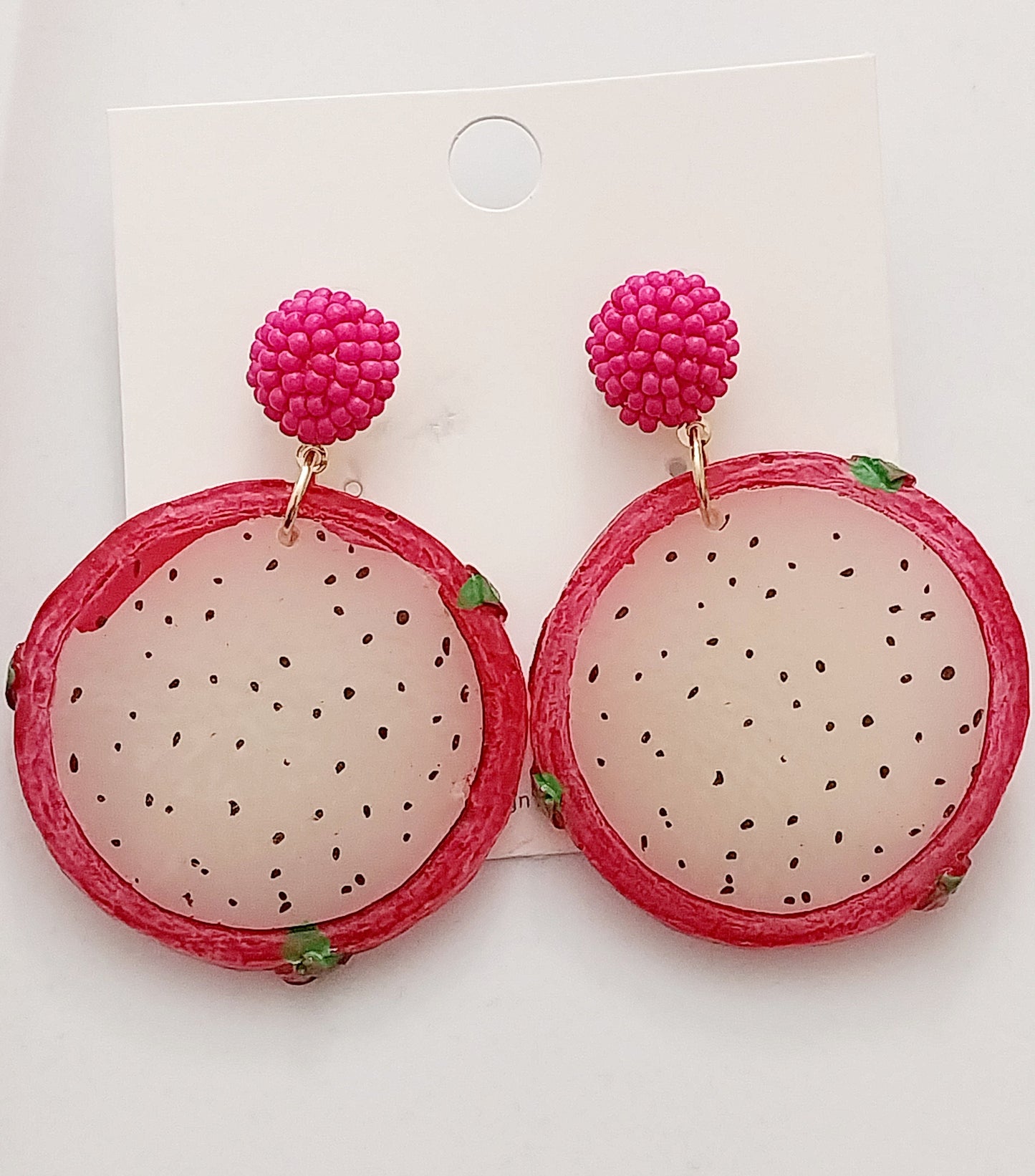 Dragon Fruit Drop Earrings Fun Muti Beads Resin Pink Dangle Earring New Fruit Design Pop Earring Cute Fashion Dragon Modern Earring