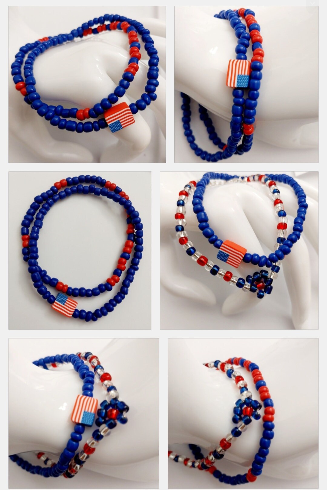 July 4th Beads Bracelet 1 Set Blue Red Flower Flag Bracelet American Style New Design Unique Handmade Vintage Fashion Bracelet Free Shipping