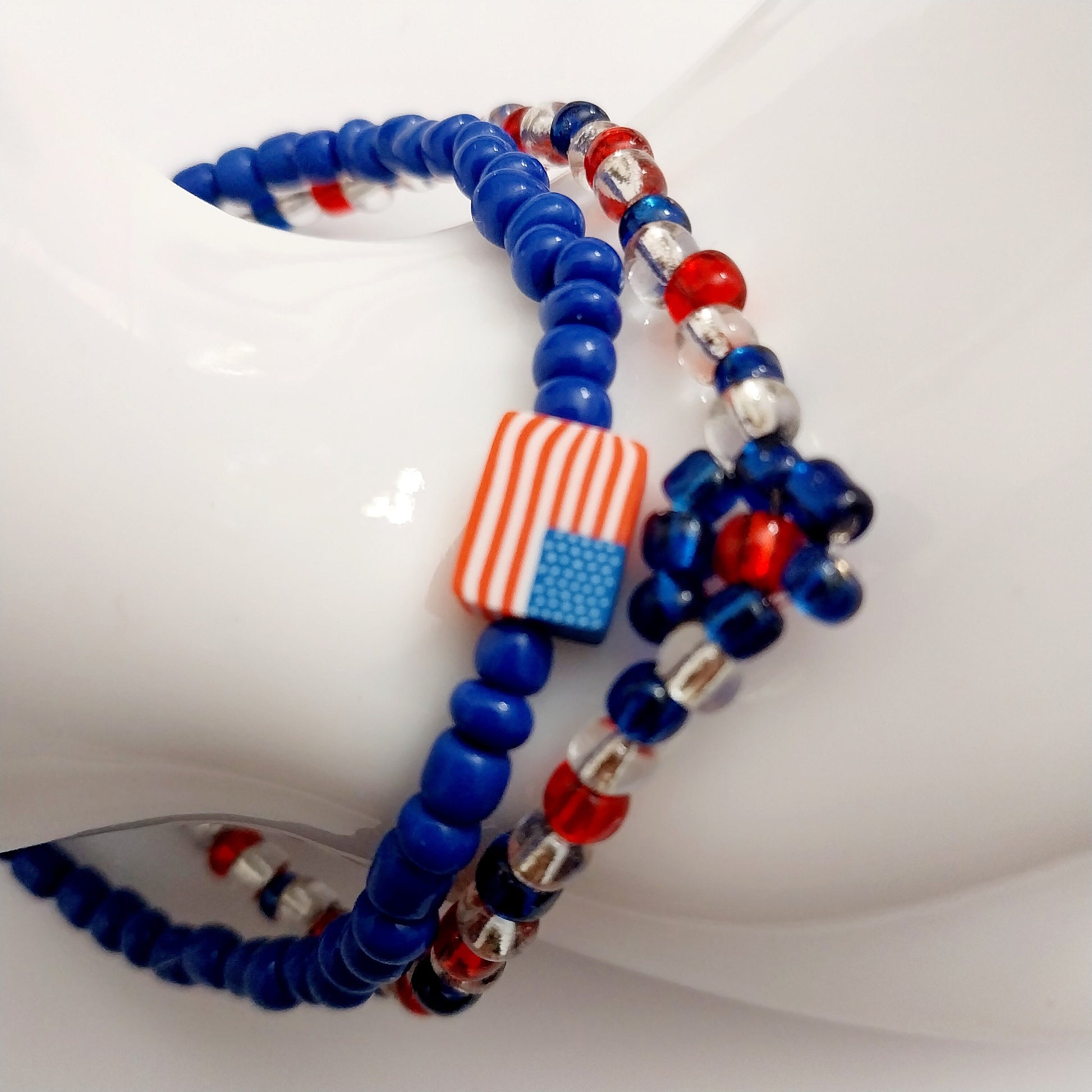 July 4th Beads Bracelet 1 Set Blue Red Flower Flag Bracelet American Style New Design Unique Handmade Vintage Fashion Bracelet Free Shipping