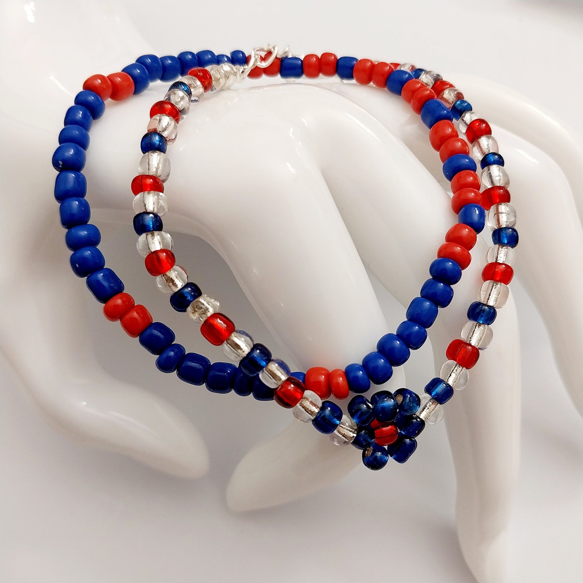 July 4th Beads Bracelet 1 Set Blue Red Flower Flag Bracelet American Style New Design Unique Handmade Vintage Fashion Bracelet Free Shipping