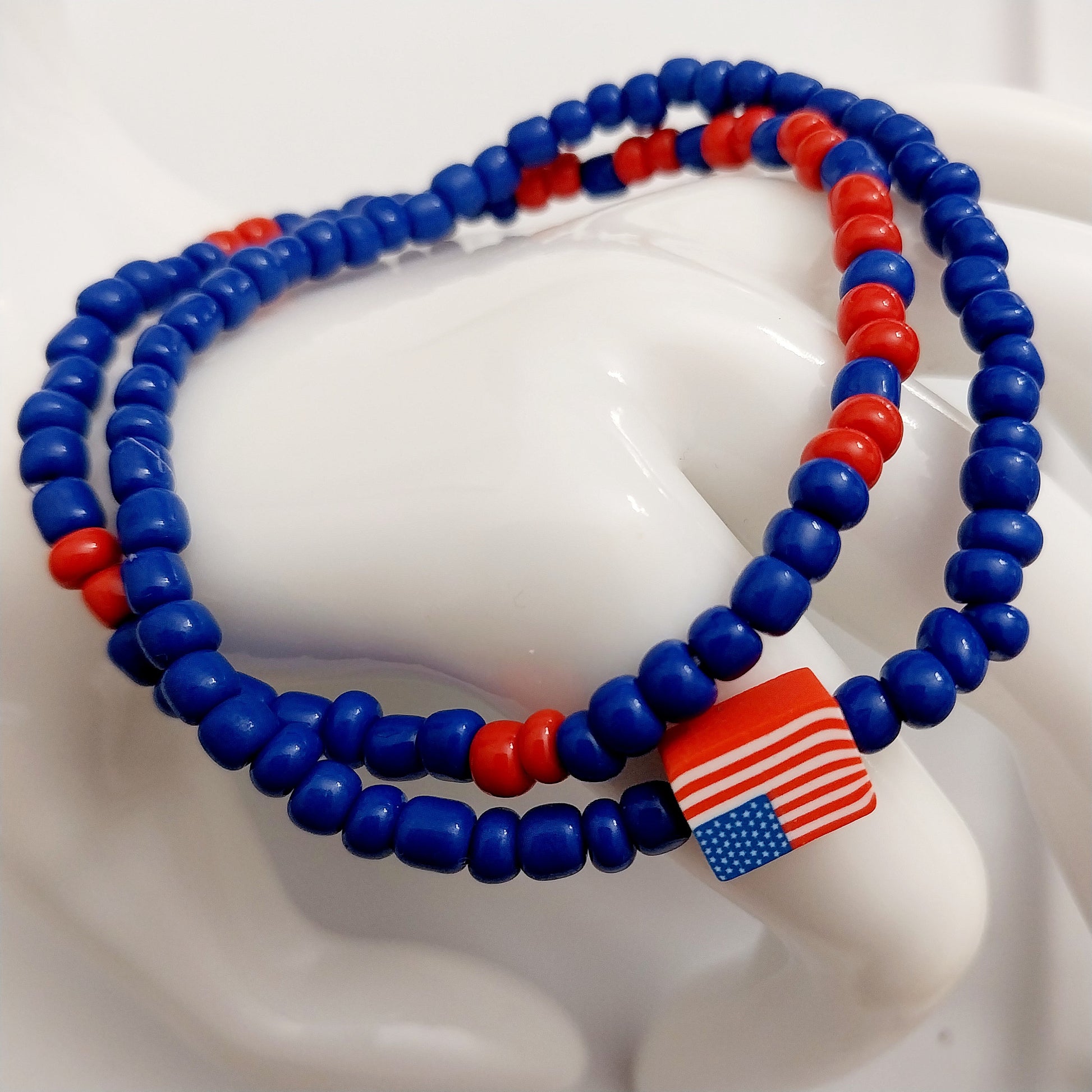 July 4th Beads Bracelet 1 Set Blue Red Flower Flag Bracelet American Style New Design Unique Handmade Vintage Fashion Bracelet Free Shipping