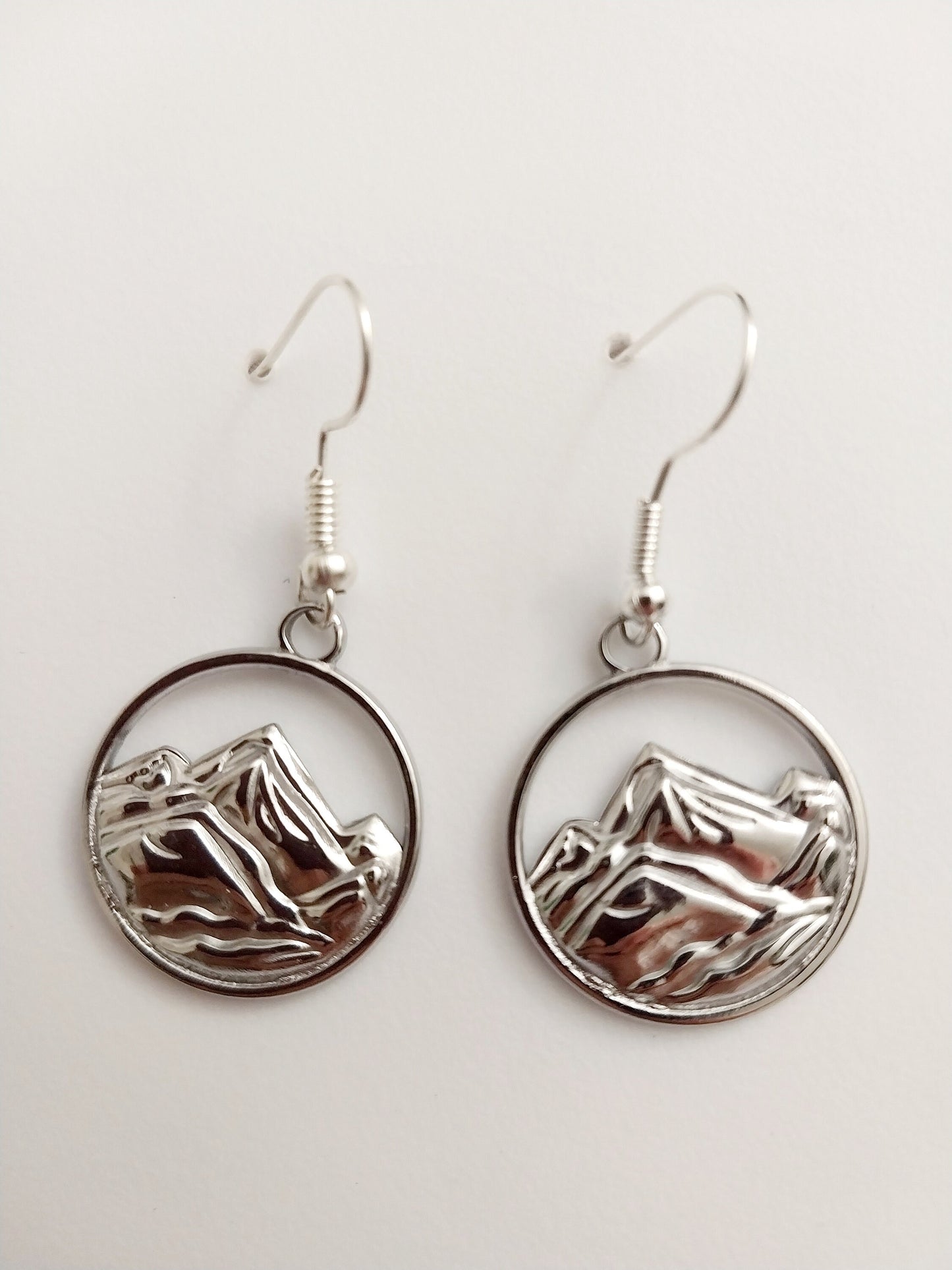 Mountain Earrings Sterling Silver Hook Hollow Mountain Earring Unique Design Earrings Embossed Artist Earring Handmade High Quality Earring