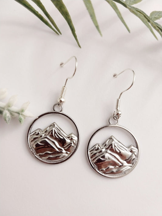 Mountain Earrings Sterling Silver Hook Hollow Mountain Earring Unique Design Earrings Embossed Artist Earring Handmade High Quality Earring