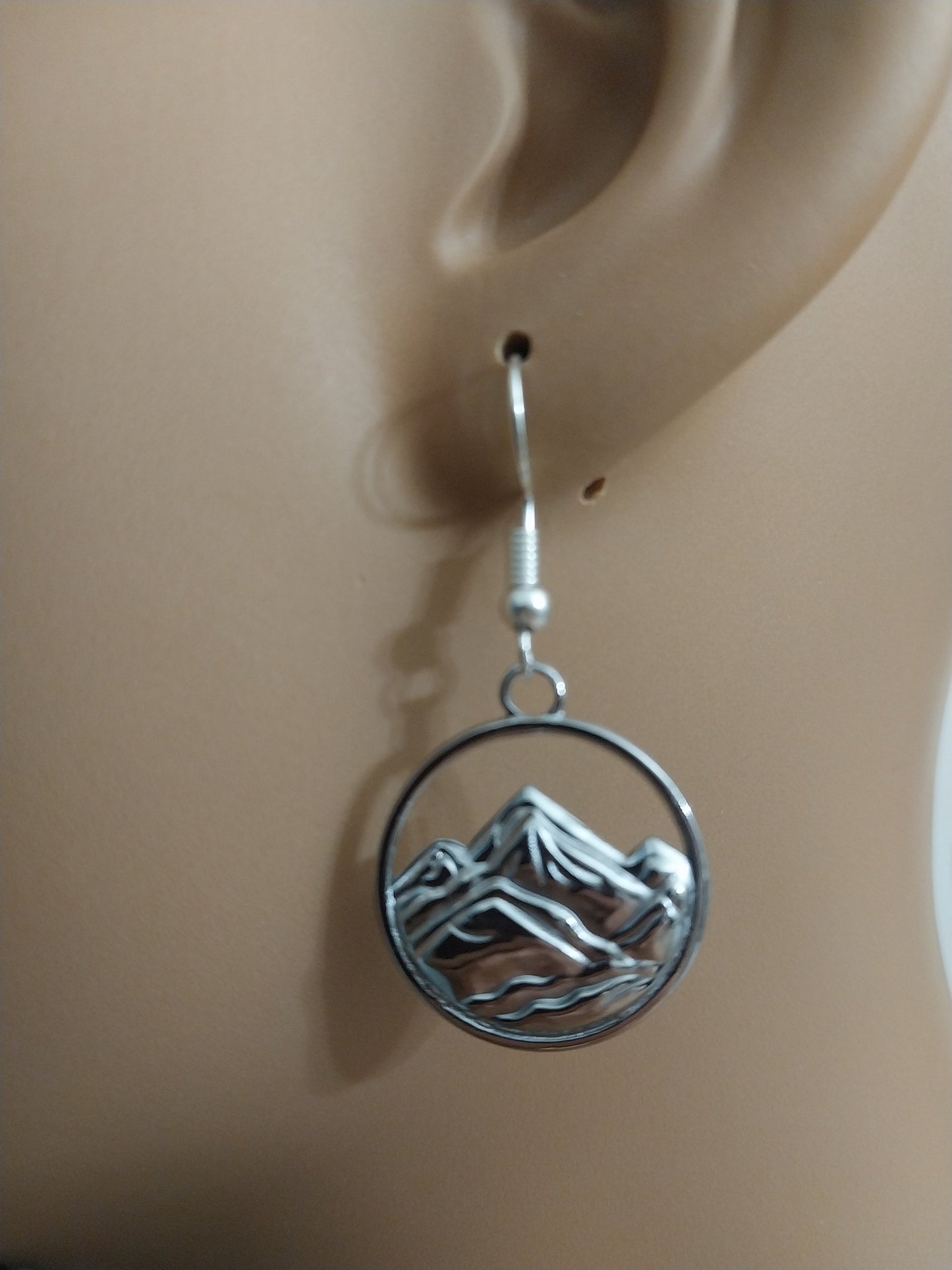 Mountain Earrings Sterling Silver Hook Hollow Mountain Earring Unique Design Earrings Embossed Artist Earring Handmade High Quality Earring