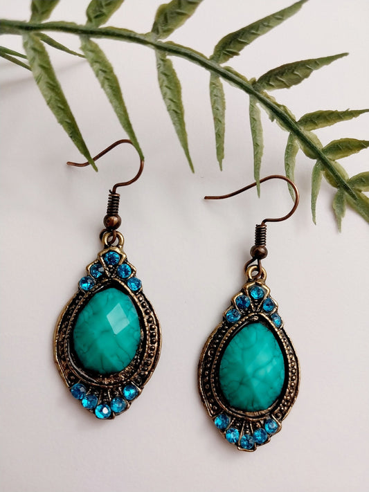 Antique Style Earring Fancy Turquoise Style Earring Crystal Unique Fashionable Blue-Green Dangle Earring Premium Material New Design Earring