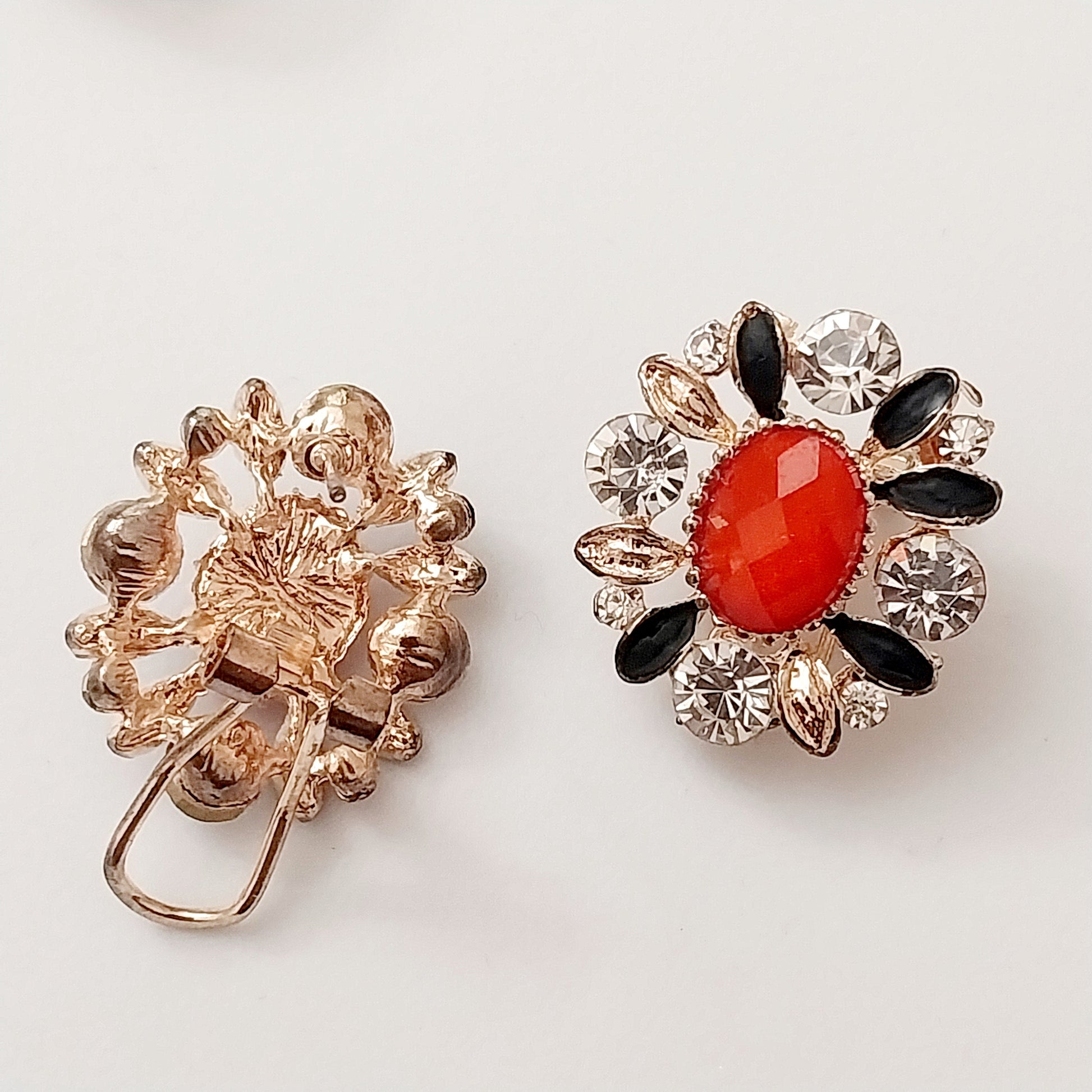 Moon Art Earring Flower Crystal Clip Earrings Stainless Steel Red Black Stud Earring New Fashion Unique Design Earring