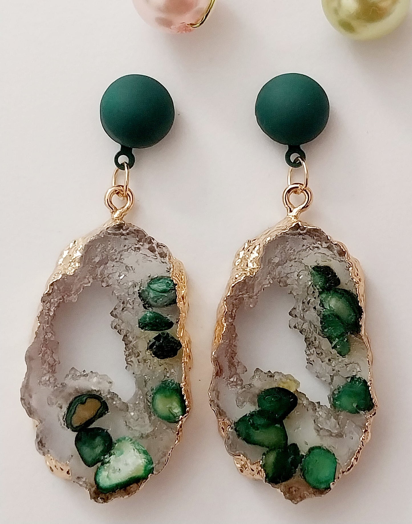 Green Gemstone Drop Earring Forest Hollow Stone Earrings Crystal Resin Statement Drop Earring New Fashion Design Earring