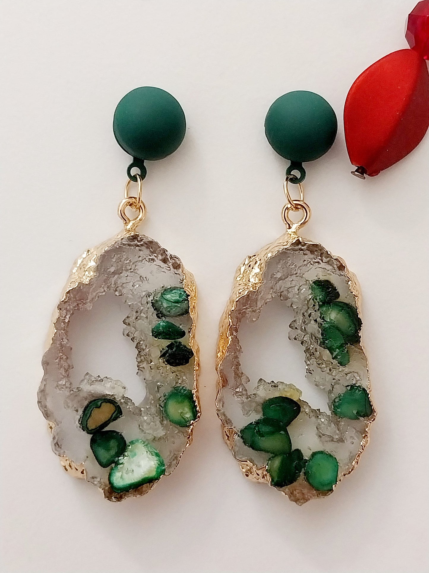 Green Gemstone Drop Earring Forest Hollow Stone Earrings Crystal Resin Statement Drop Earring New Fashion Design Earring