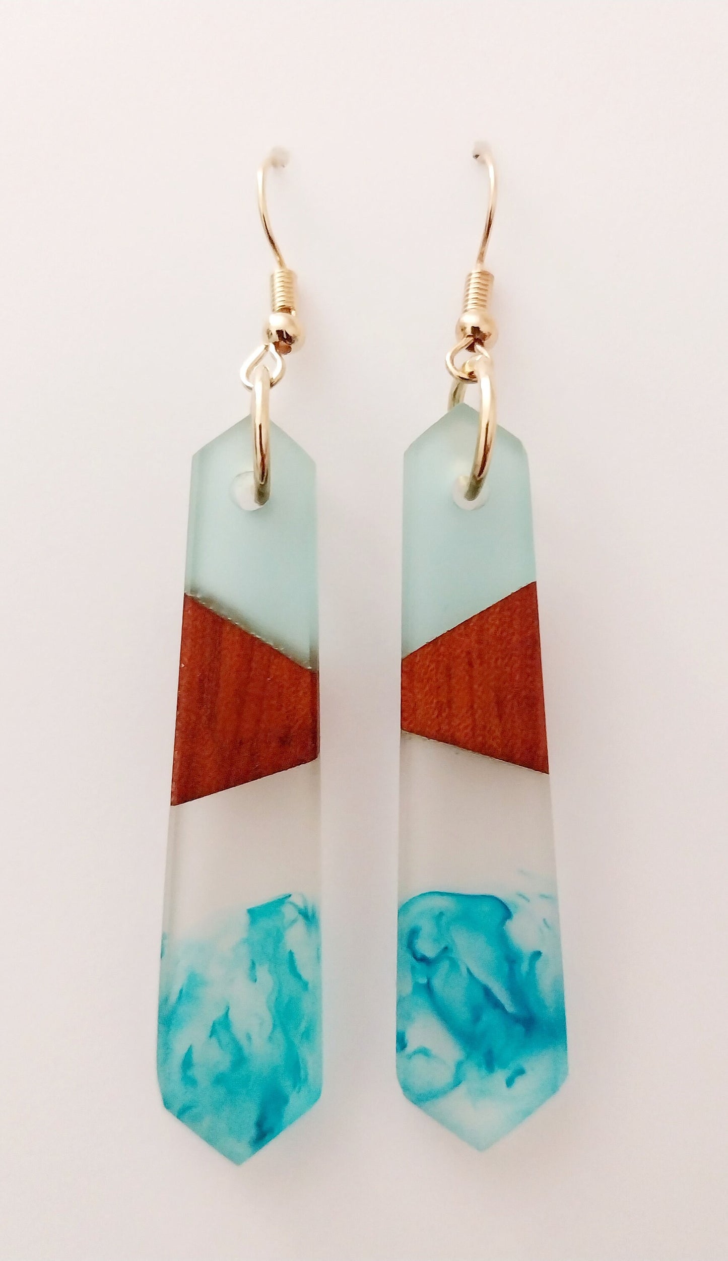 Long Retro Blue Earrings Sea Blue Swirl Wood Element Earring Blue River Drop Earring