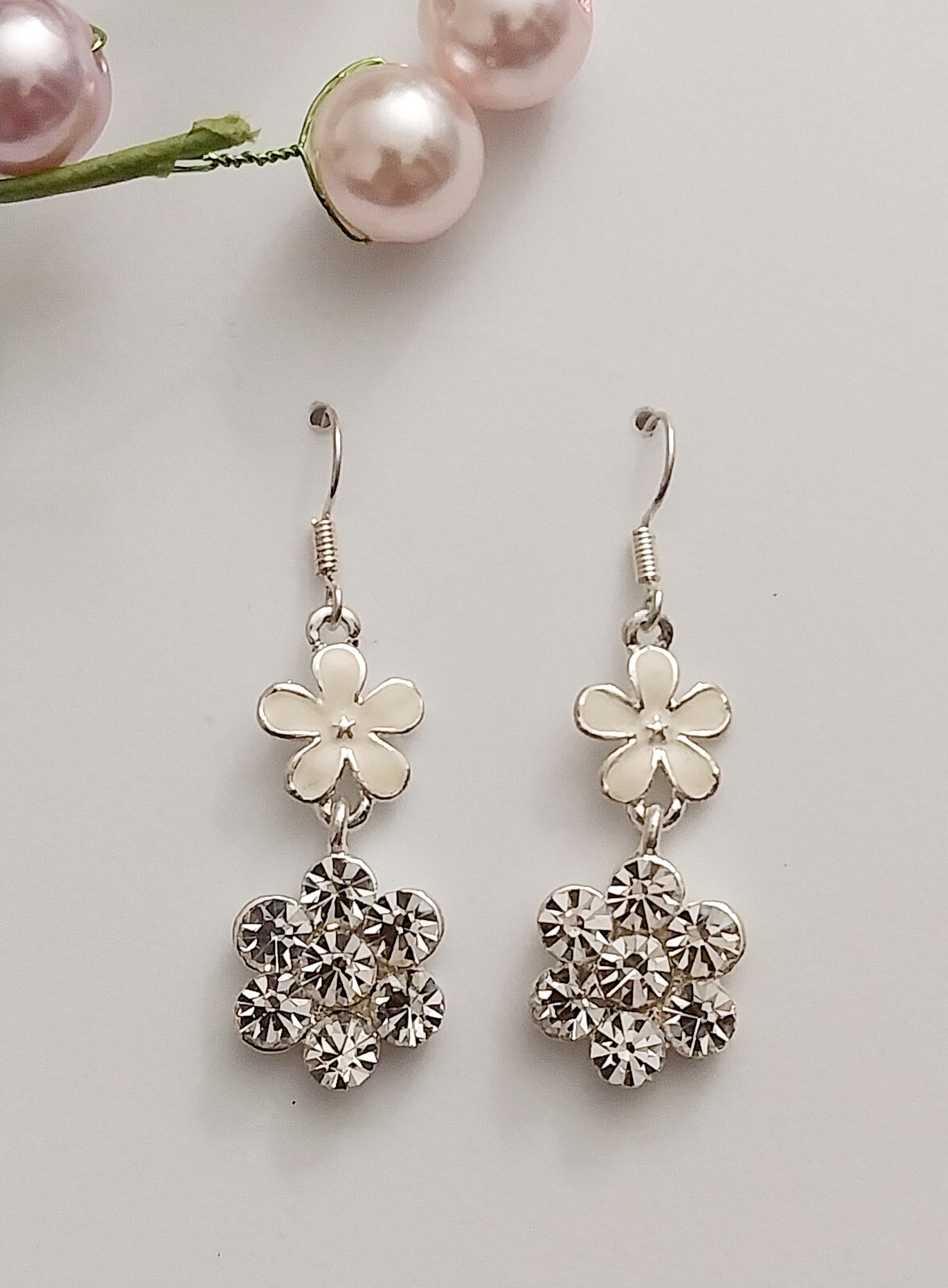 Flower Drop Earrings Sterling Silver CZ Earrings New Fashion Unique Design Earrings Cute Beautiful Sparkling Earrings Free Shipping