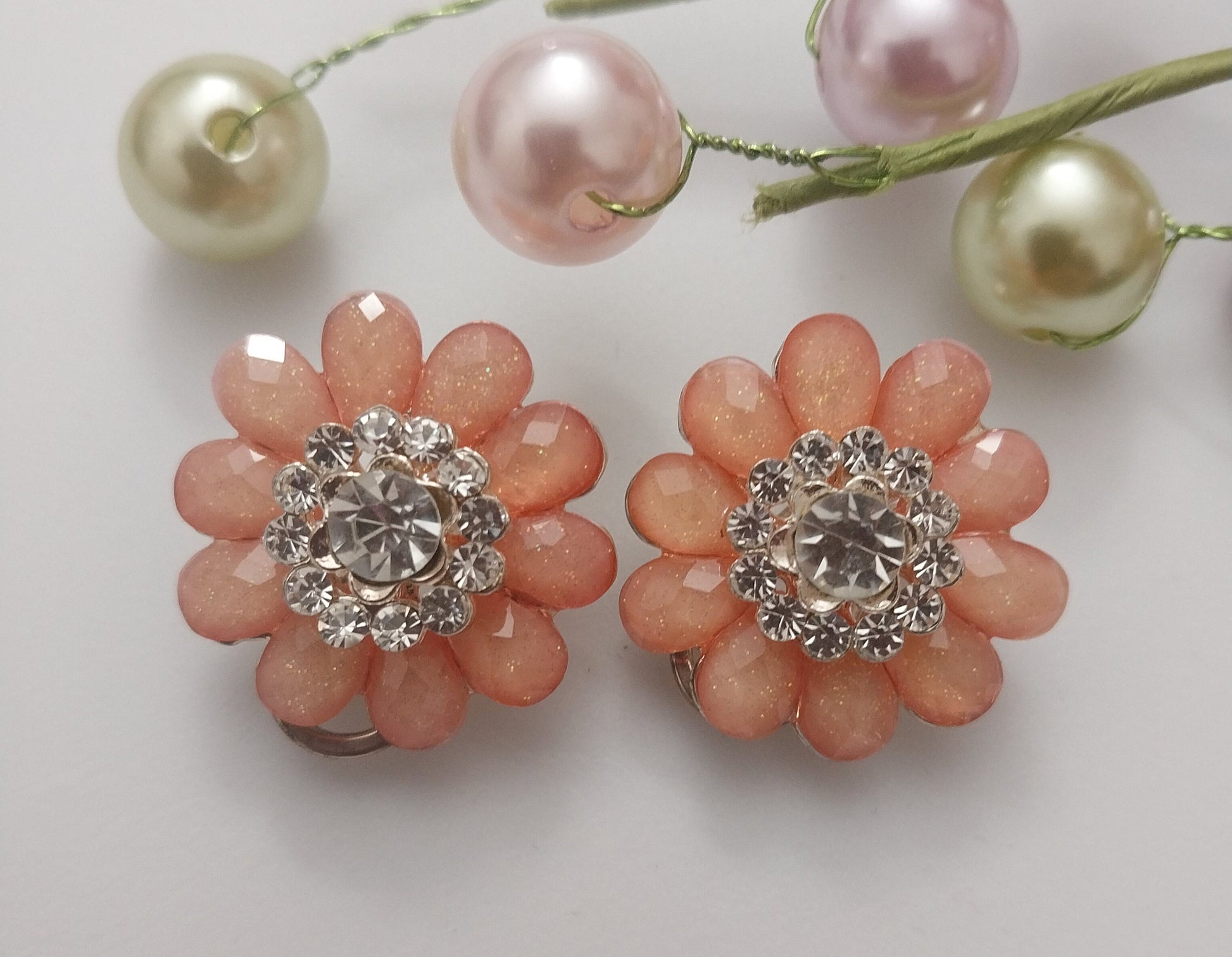 Peach Flower Earrings Zircon Daisy Clip Flower Earrings Beautiful Crystal Earring Zircon Statement Earring