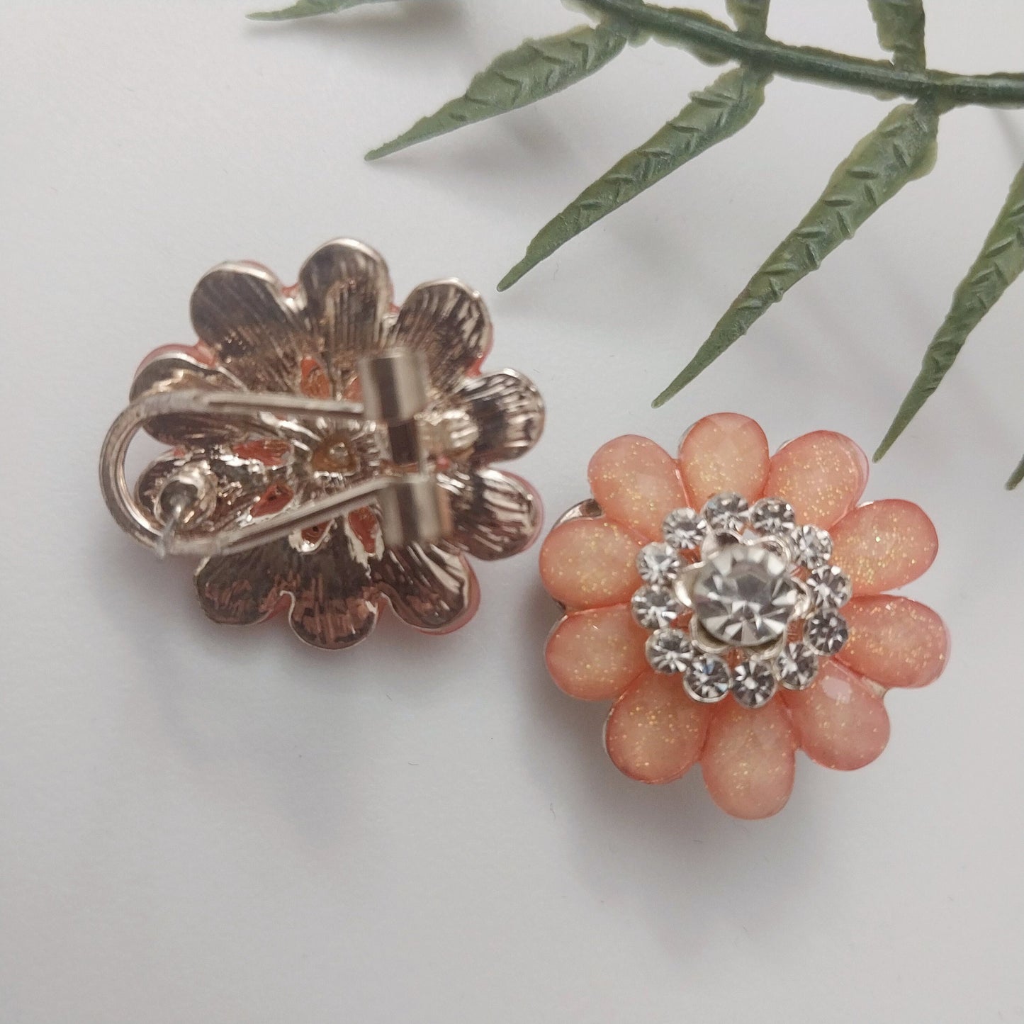 Peach Flower Earrings Zircon Daisy Clip Flower Earrings Beautiful Crystal Earring Zircon Statement Earring