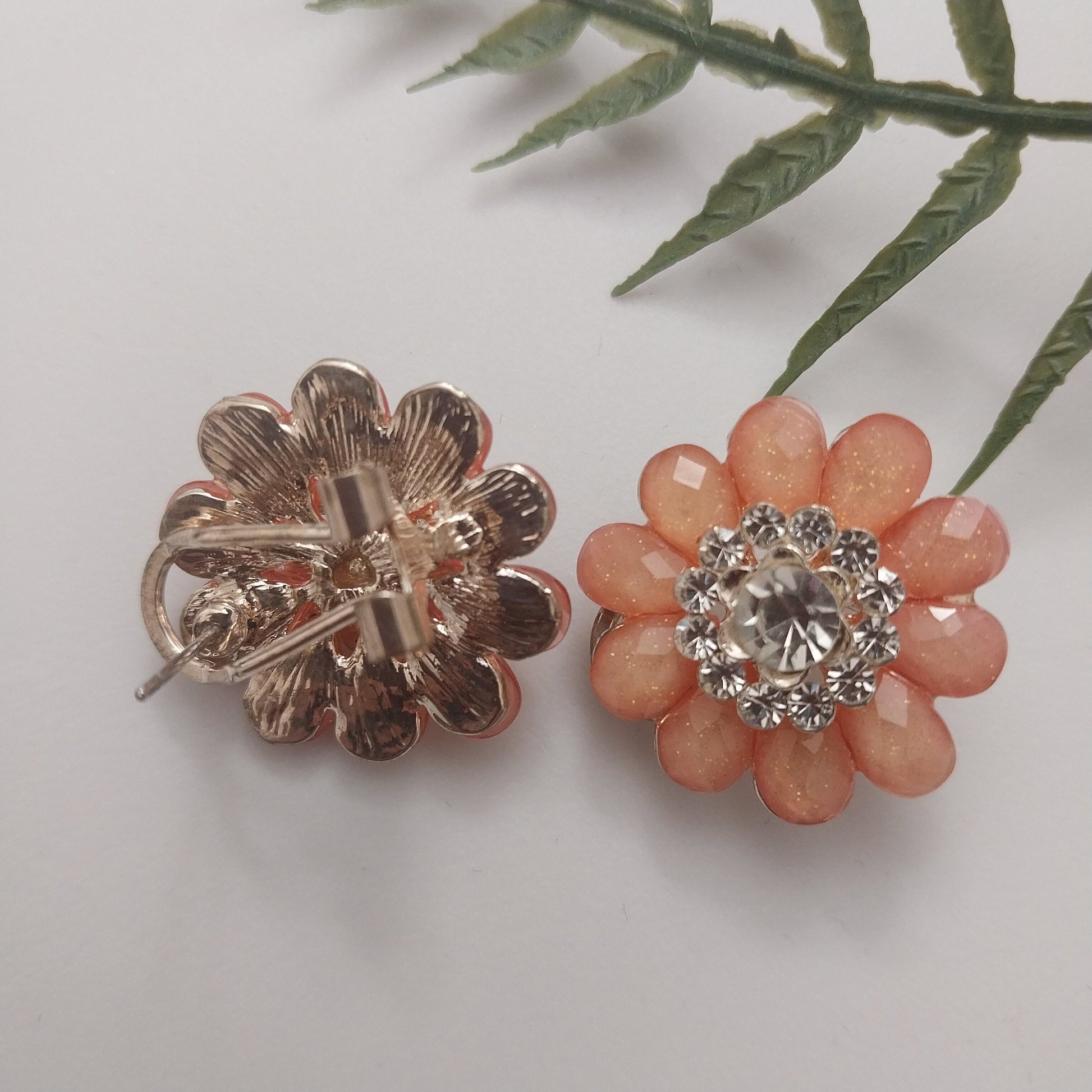 Peach Flower Earrings Zircon Daisy Clip Flower Earrings Beautiful Crystal Earring Zircon Statement Earring