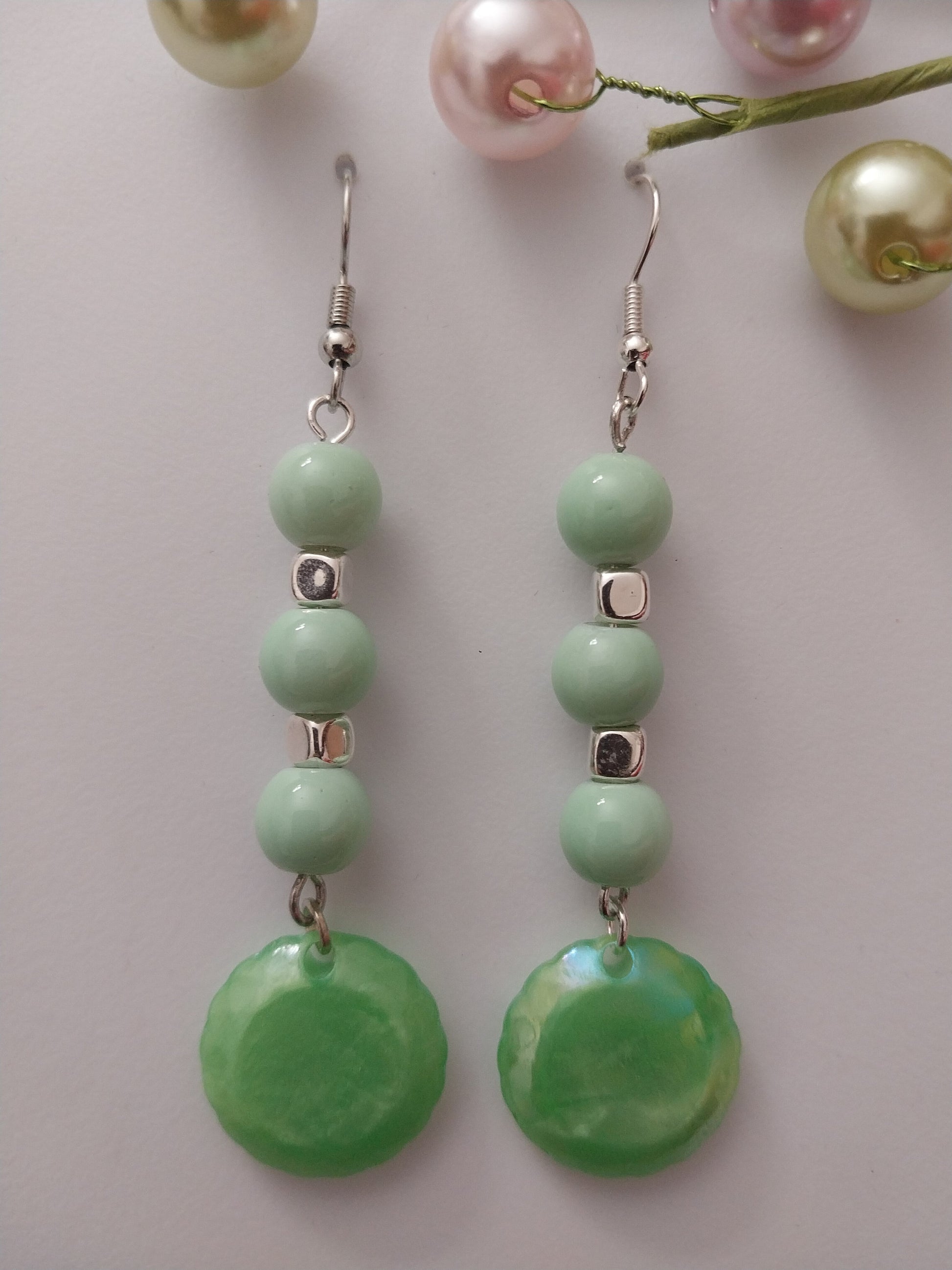 Long Green Earrings Spring Green Beads Earring Handmade New Design Unique Earring Personalized Drop Earring