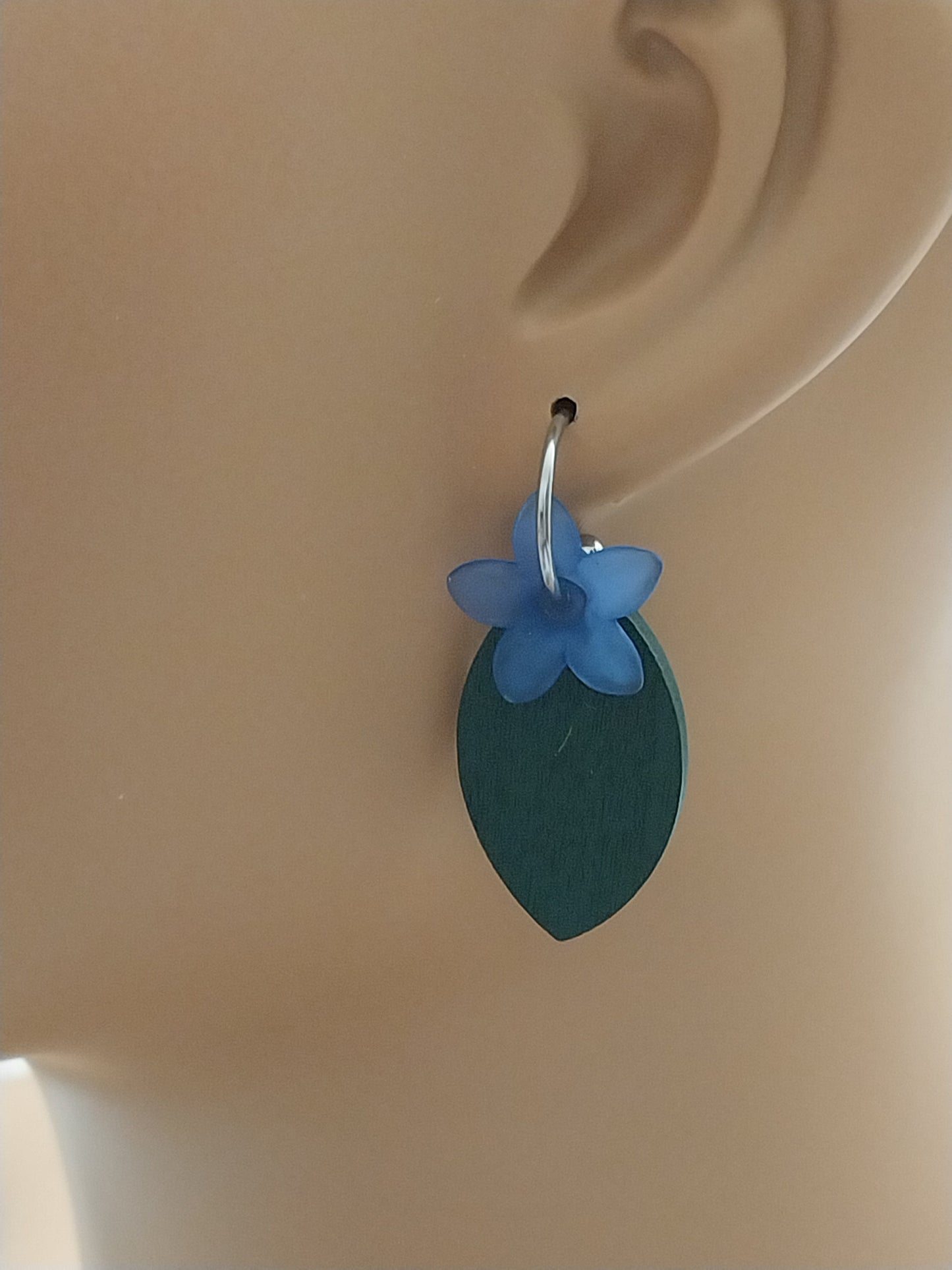 3D Leave Earrings Blue Flower Earrings Wood Leaves Earrings New Design Earring Handmade Earrings Unique Earrings Green Earring Free Shipping