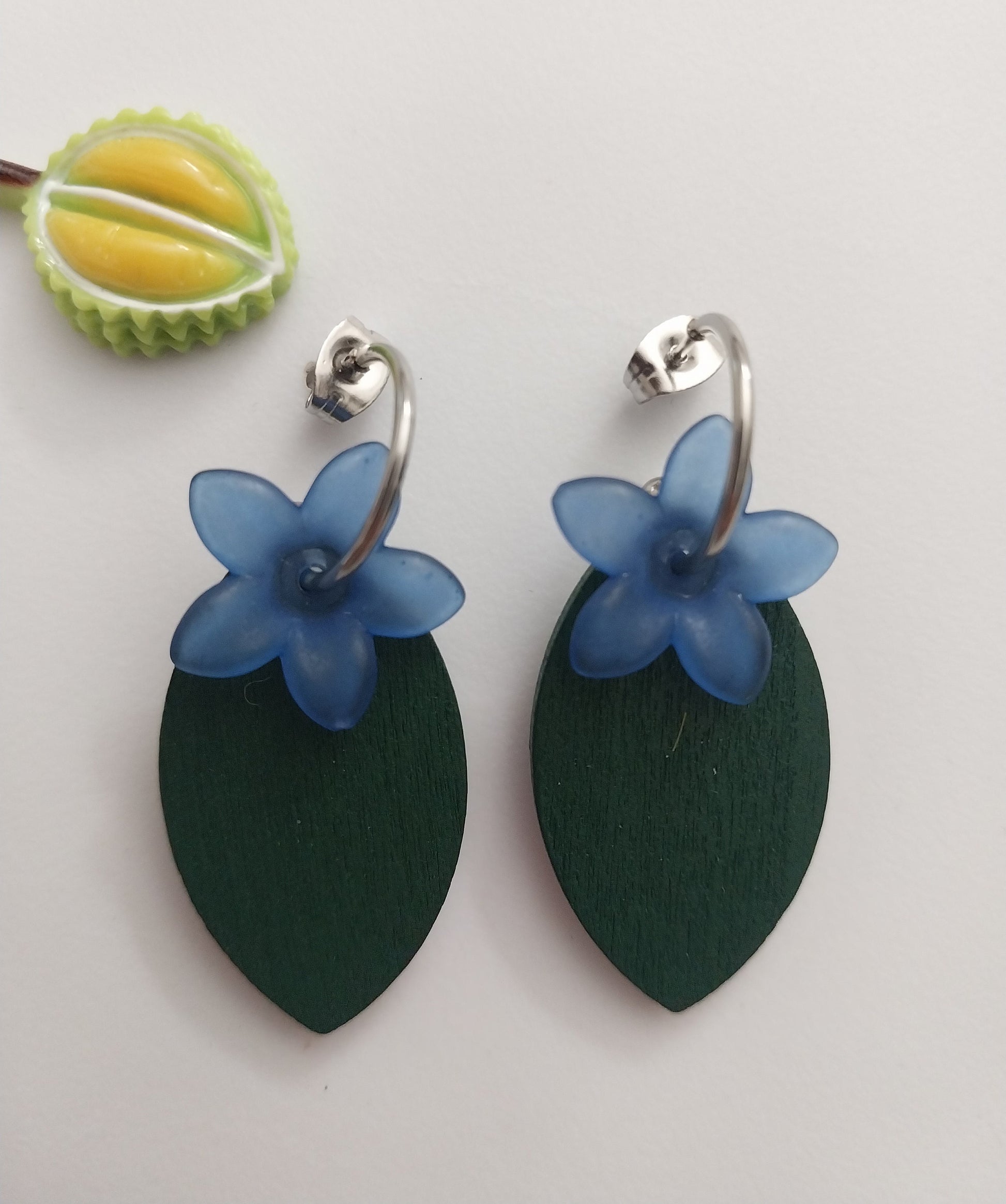 3D Leave Earrings Blue Flower Earrings Wood Leaves Earrings New Design Earring Handmade Earrings Unique Earrings Green Earring Free Shipping