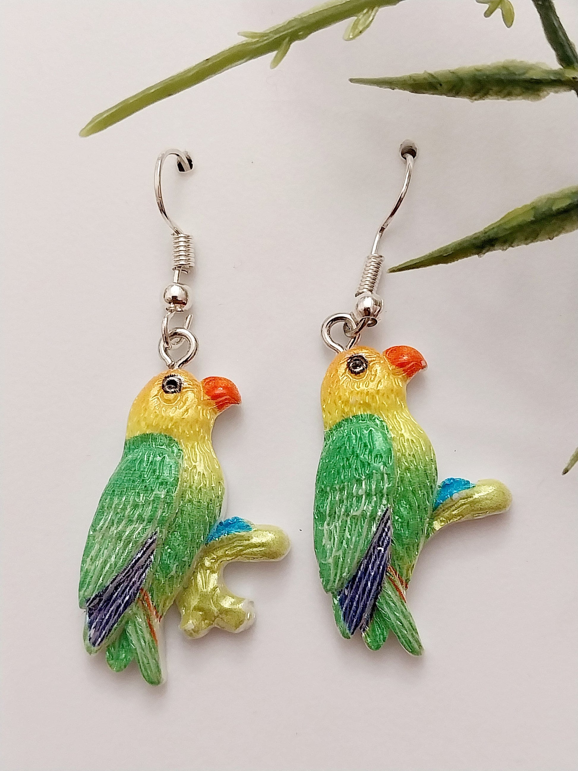 Parrot Bird Earring Colorful Bright Handmade Sparrows Earring 925 Sterling Silver Hook Yellow Headed Birds Earring New Unique Design Earring