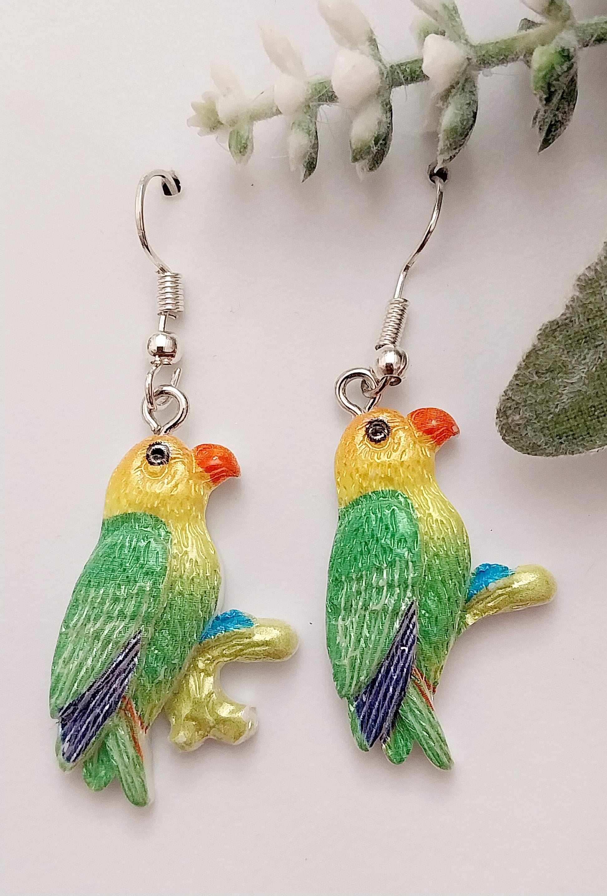 Parrot Bird Earring Colorful Bright Handmade Sparrows Earring 925 Sterling Silver Hook Yellow Headed Birds Earring New Unique Design Earring