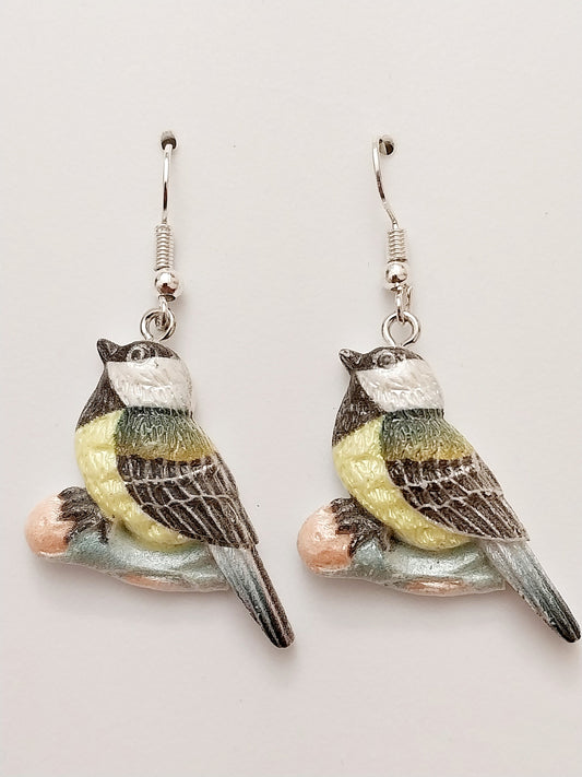 Parus Bird Earring Grey- Headed Chickadee Earring New Unique Design Handmade Bird Earring Personalized Earring Modern Art Earring