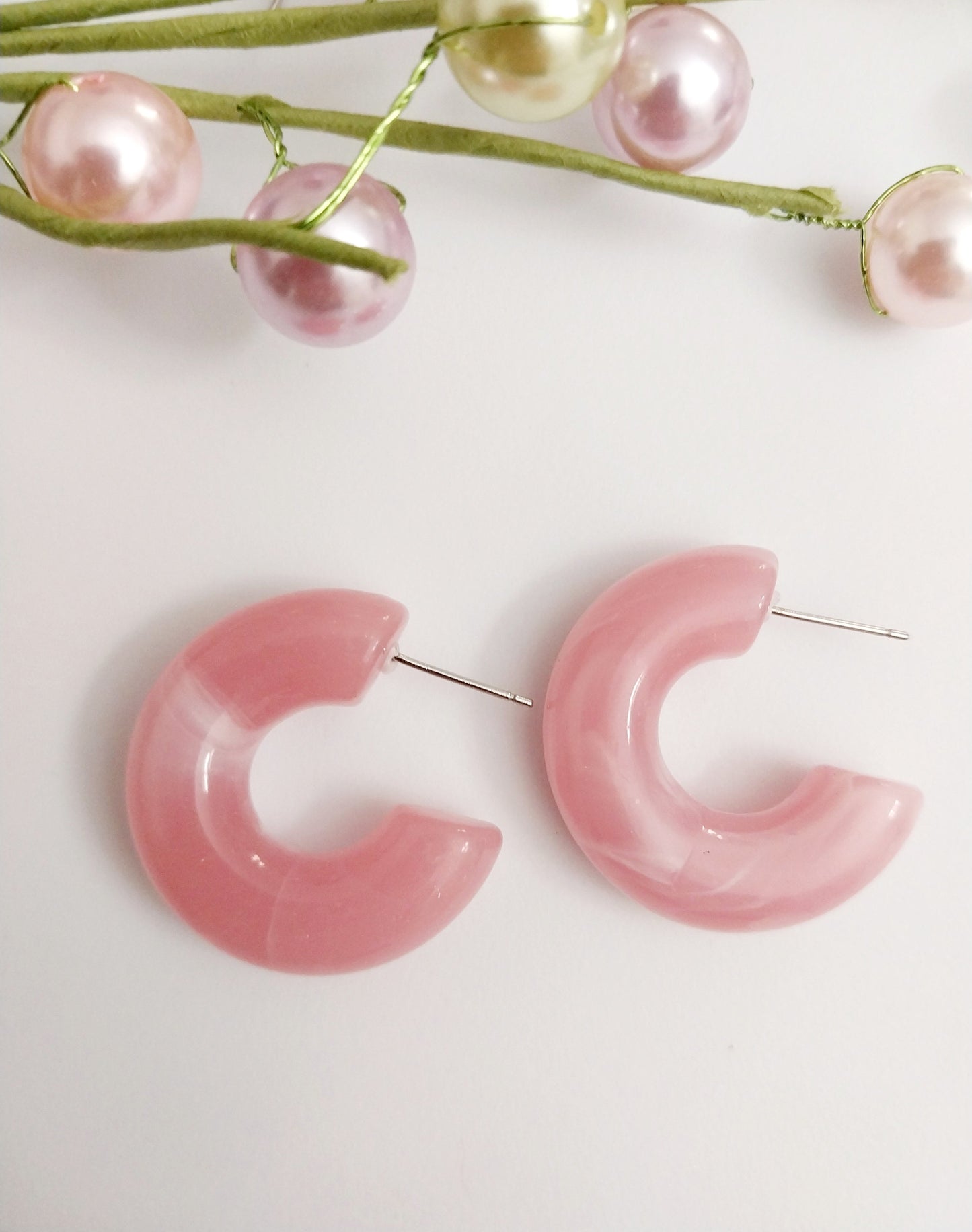 Pastel Hoop Earrings Pink C Earrings Pink Swirl Earring C Vintage Earrings Pink Hoop Design Modern Style Earrings Free Shipping