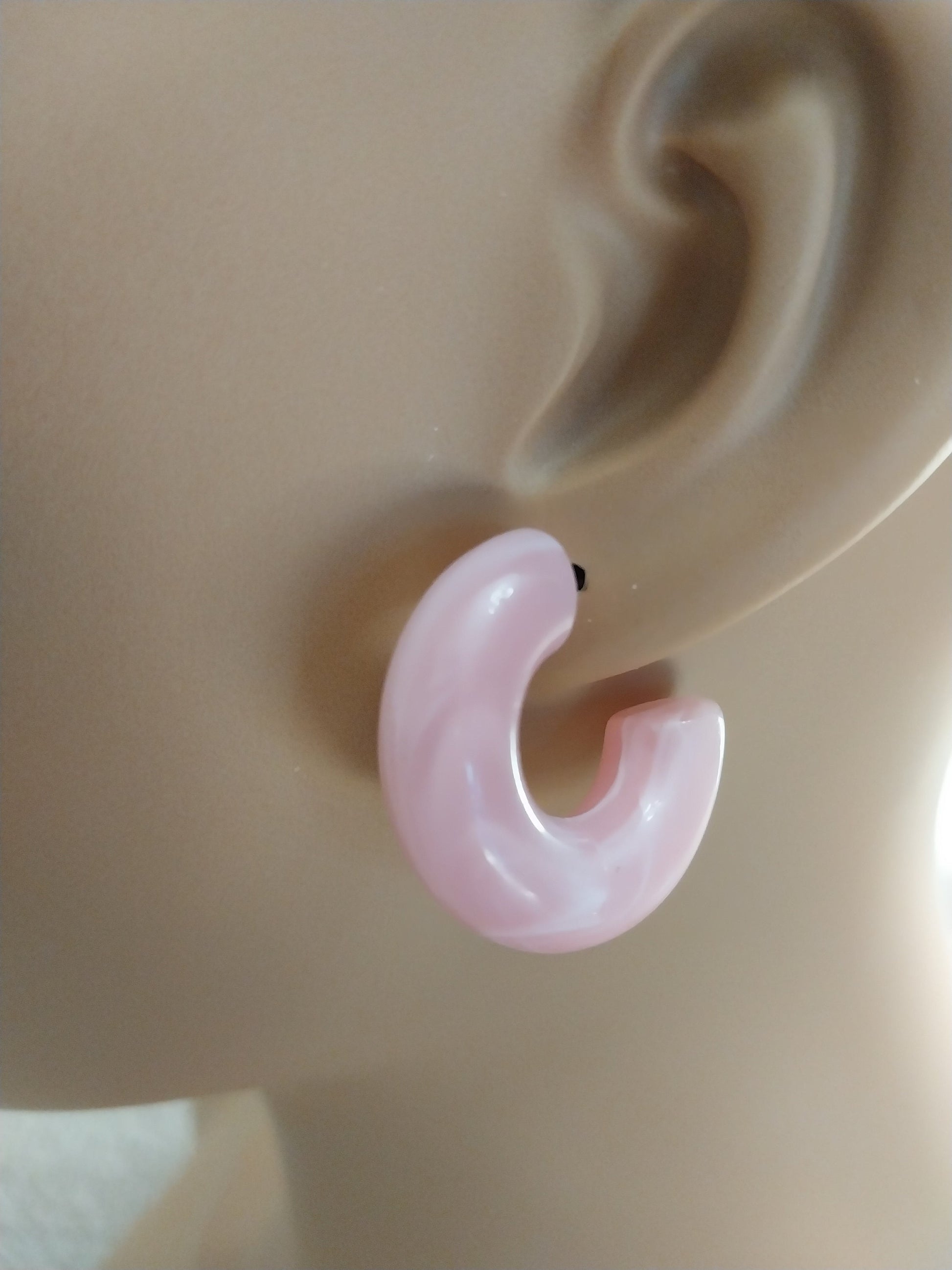 Pastel Hoop Earrings Pink C Earrings Pink Swirl Earring C Vintage Earrings Pink Hoop Design Modern Style Earrings Free Shipping